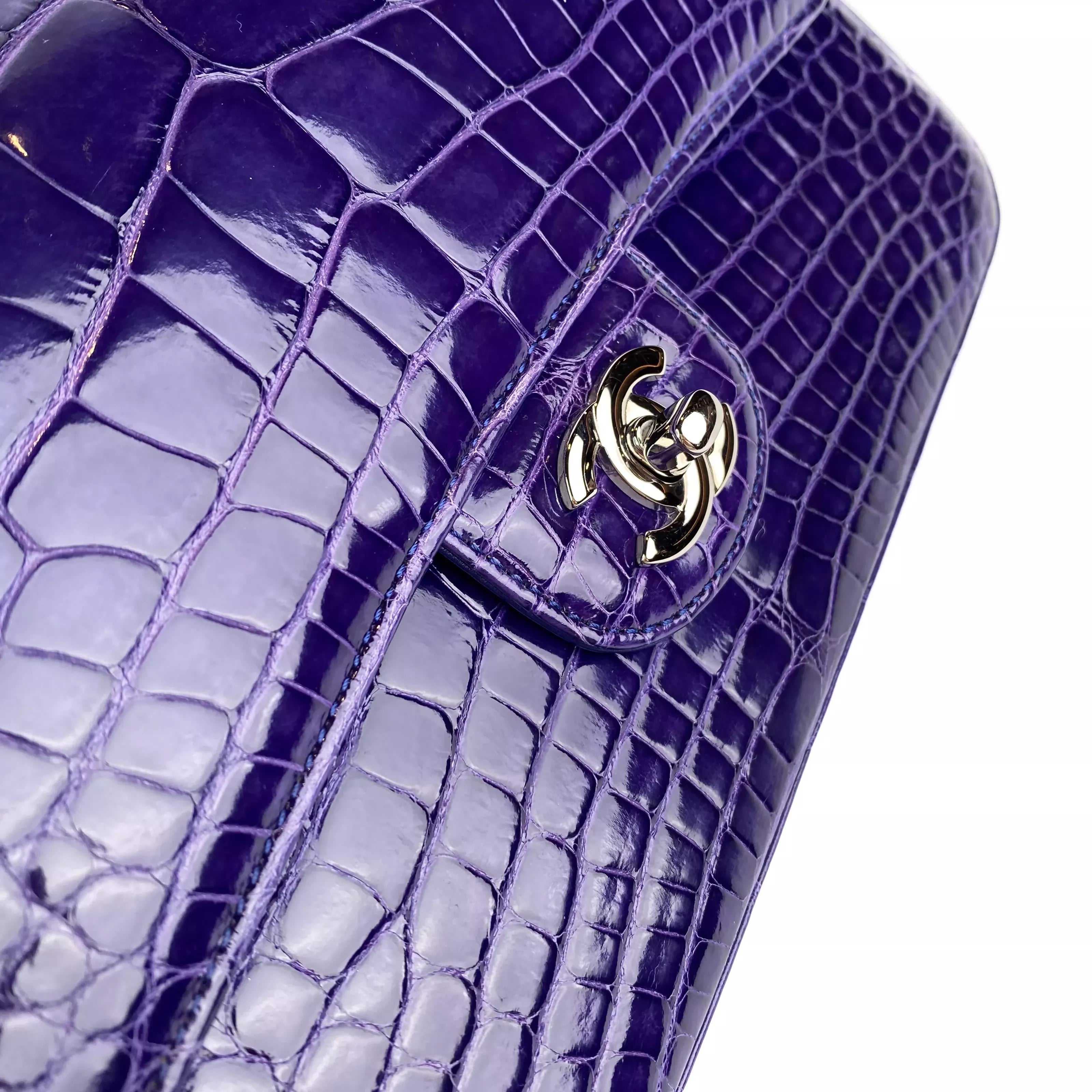 Chanel Timless Medium Double Flap in Purple Alligator SHW 7