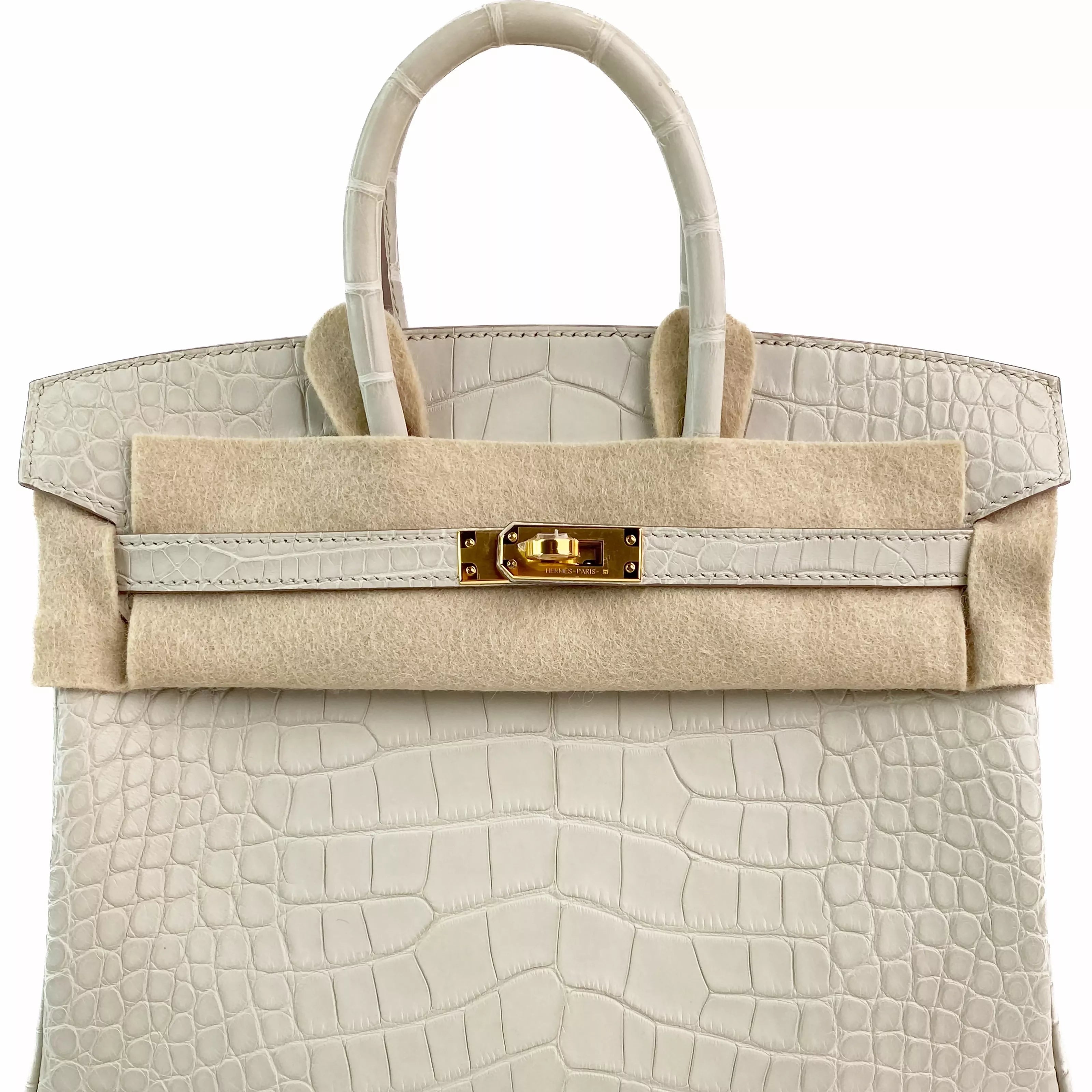 Hermès Birkin 25 Beton Matte Alligator with Gold Hardware Detail