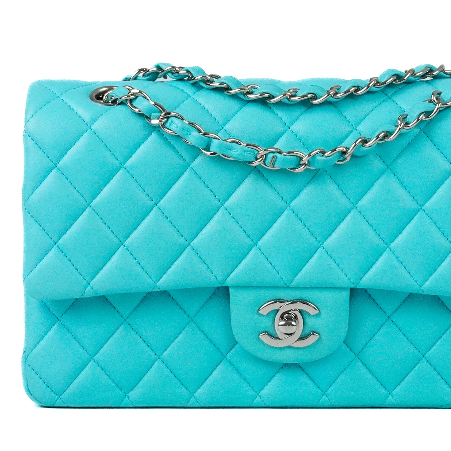 Chanel Timeless Classic in Turquoise Lambskin Leather SHW