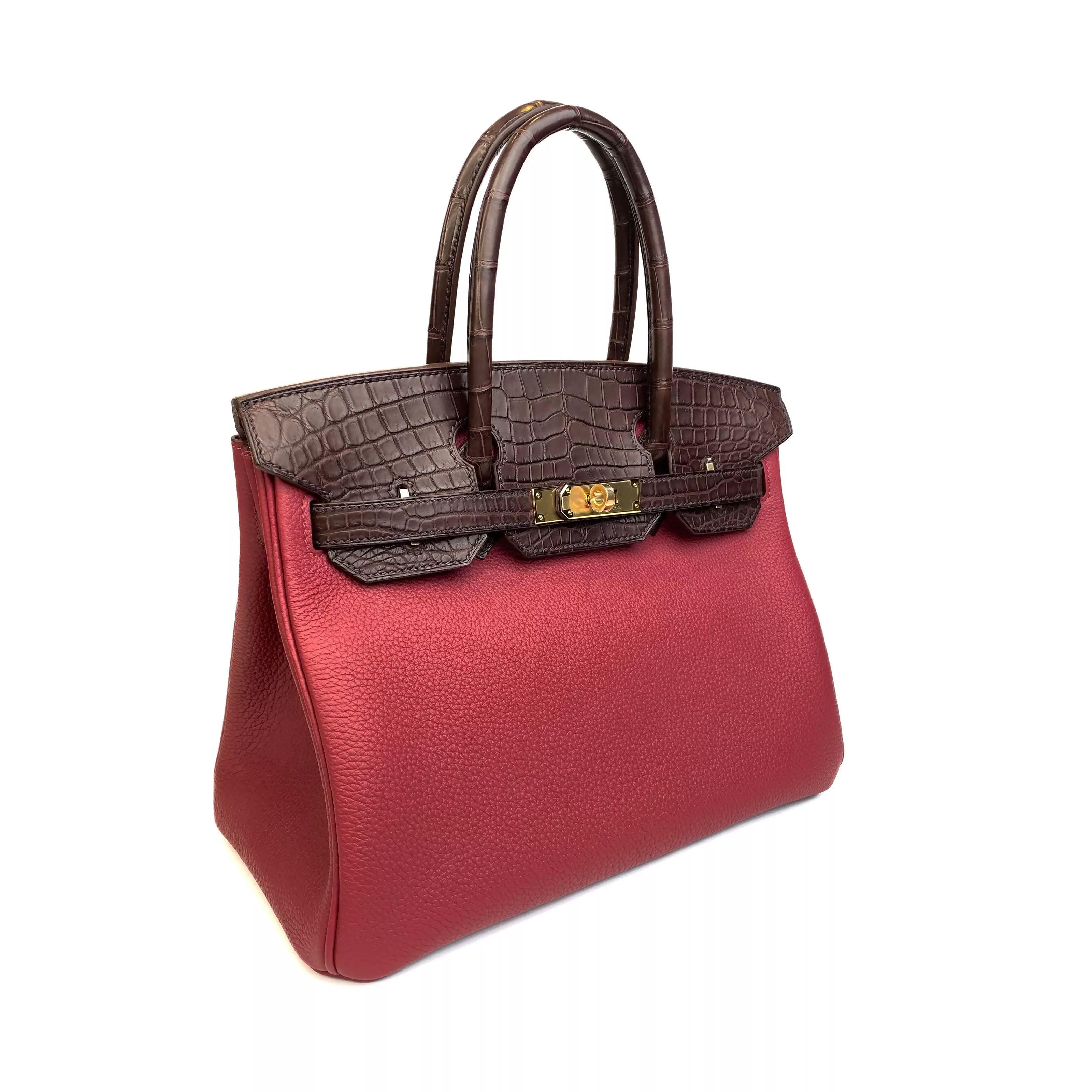 Hermès Birkin 30 Touch Rouge Sellier Matte Alligator and Rouge Grenat Togo Gold Hardware Left