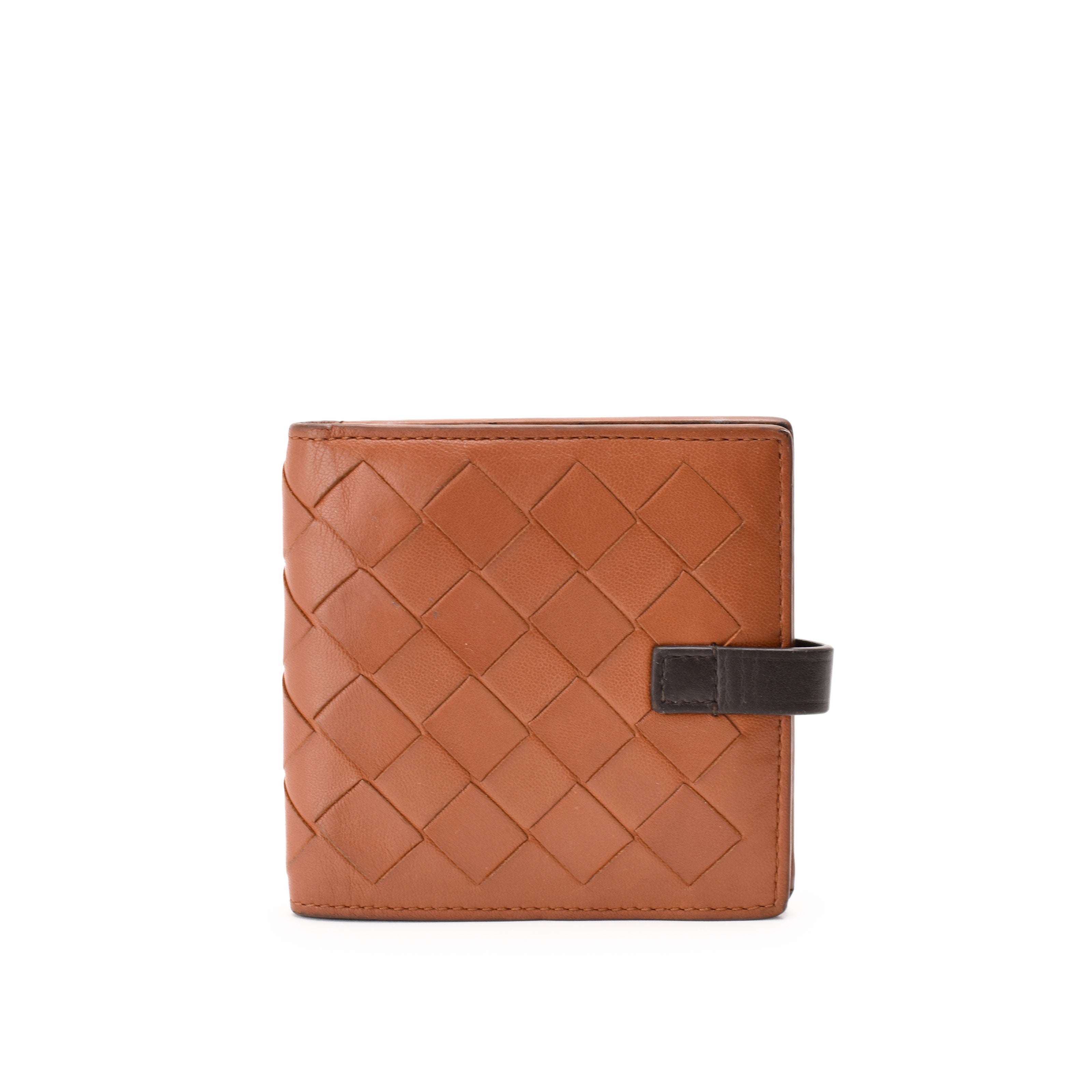 Bottega Veneta Brown Caramel Intreciatto Fold-Over Mini Wallet