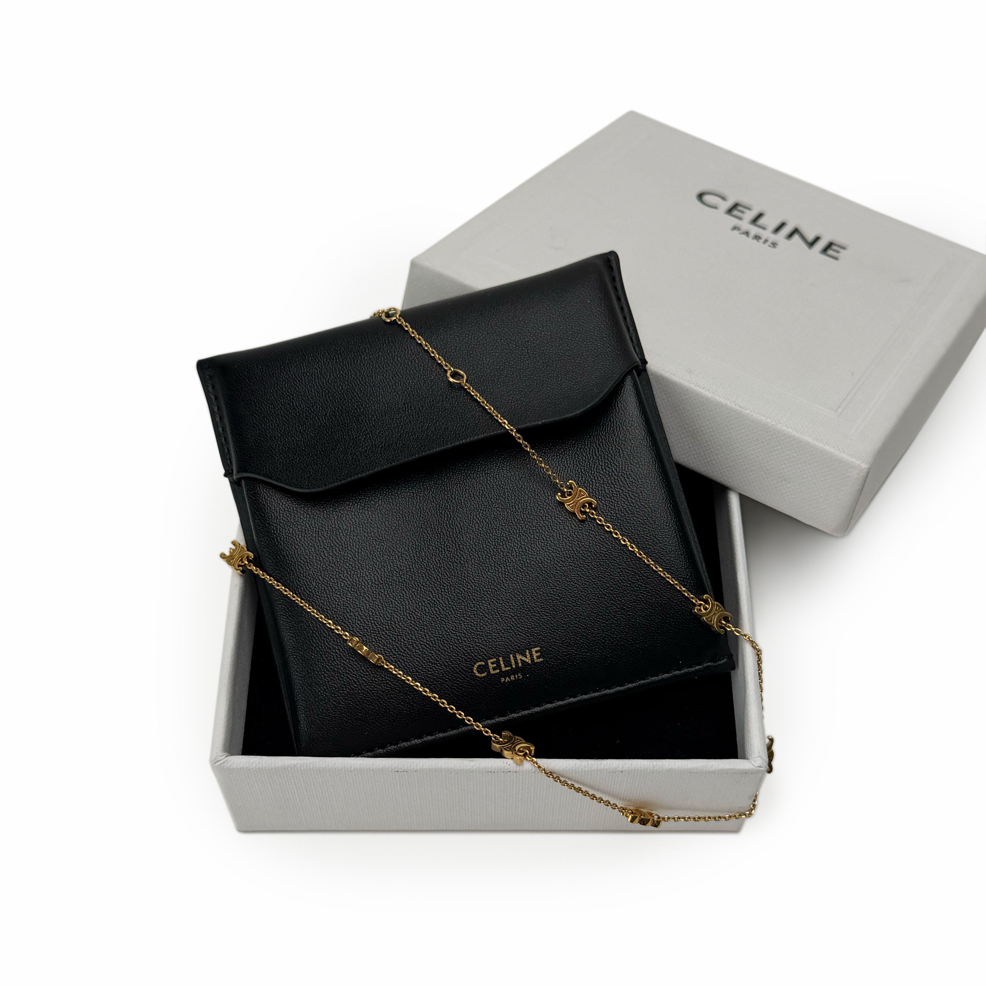 Celine Mini Triomphe Necklace In Brass with Gold Finish