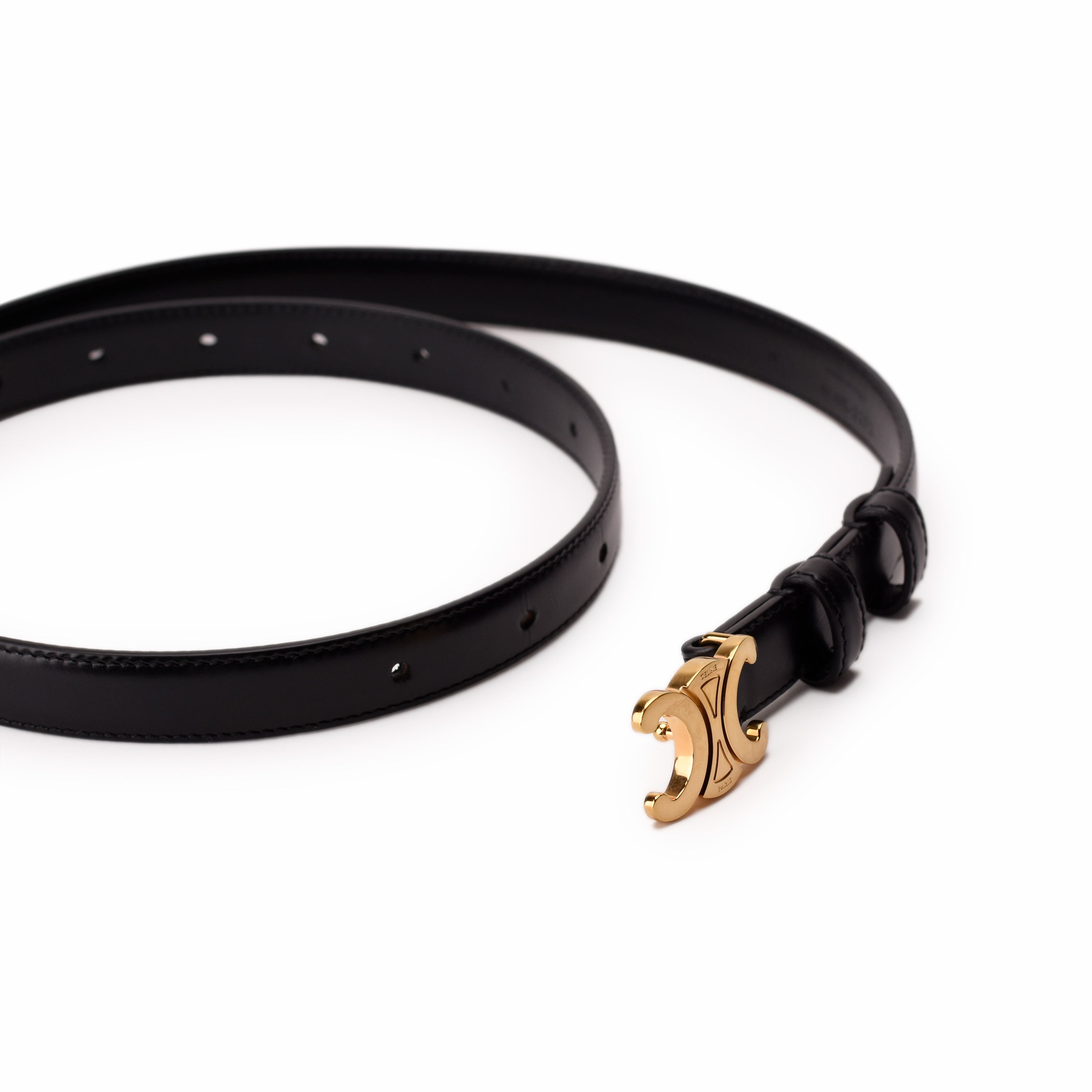 Celine Small Triomphe Belt in Black Smooth Calfskin