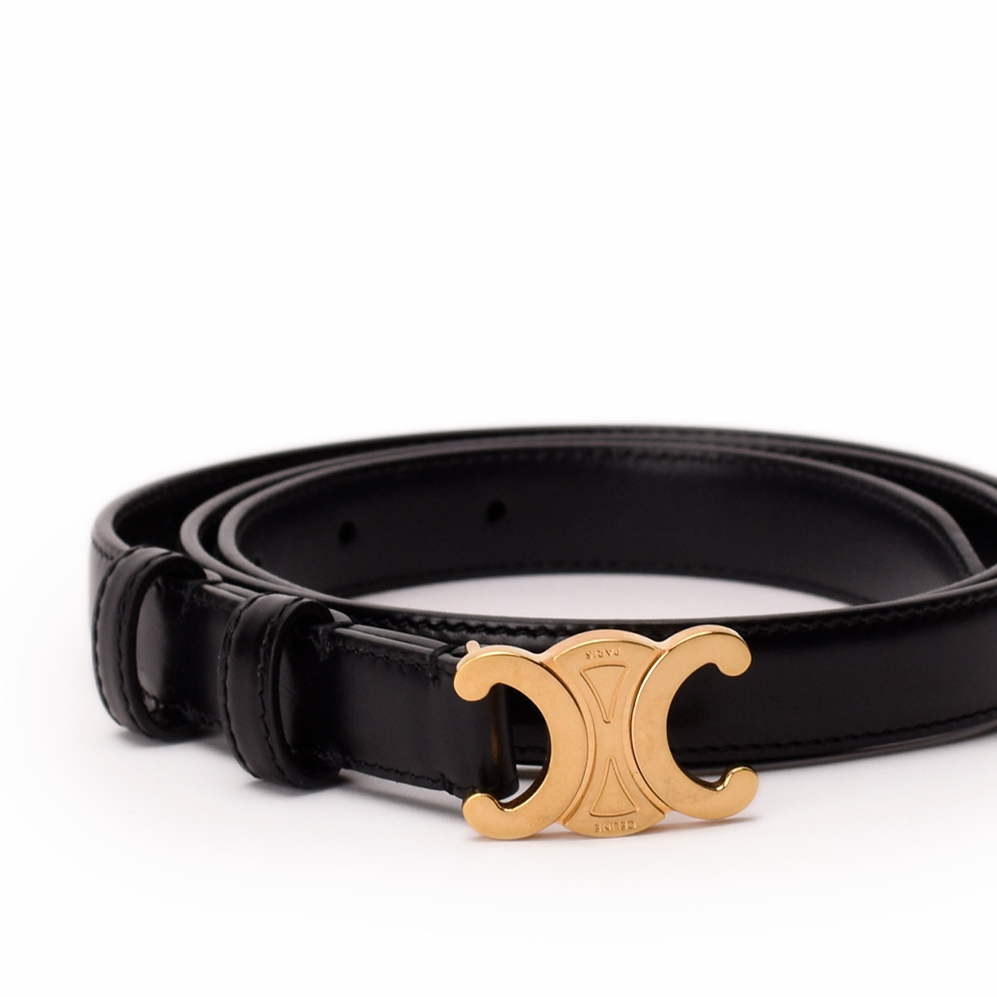 Celine Small Triomphe Belt in Black Smooth Calfskin
