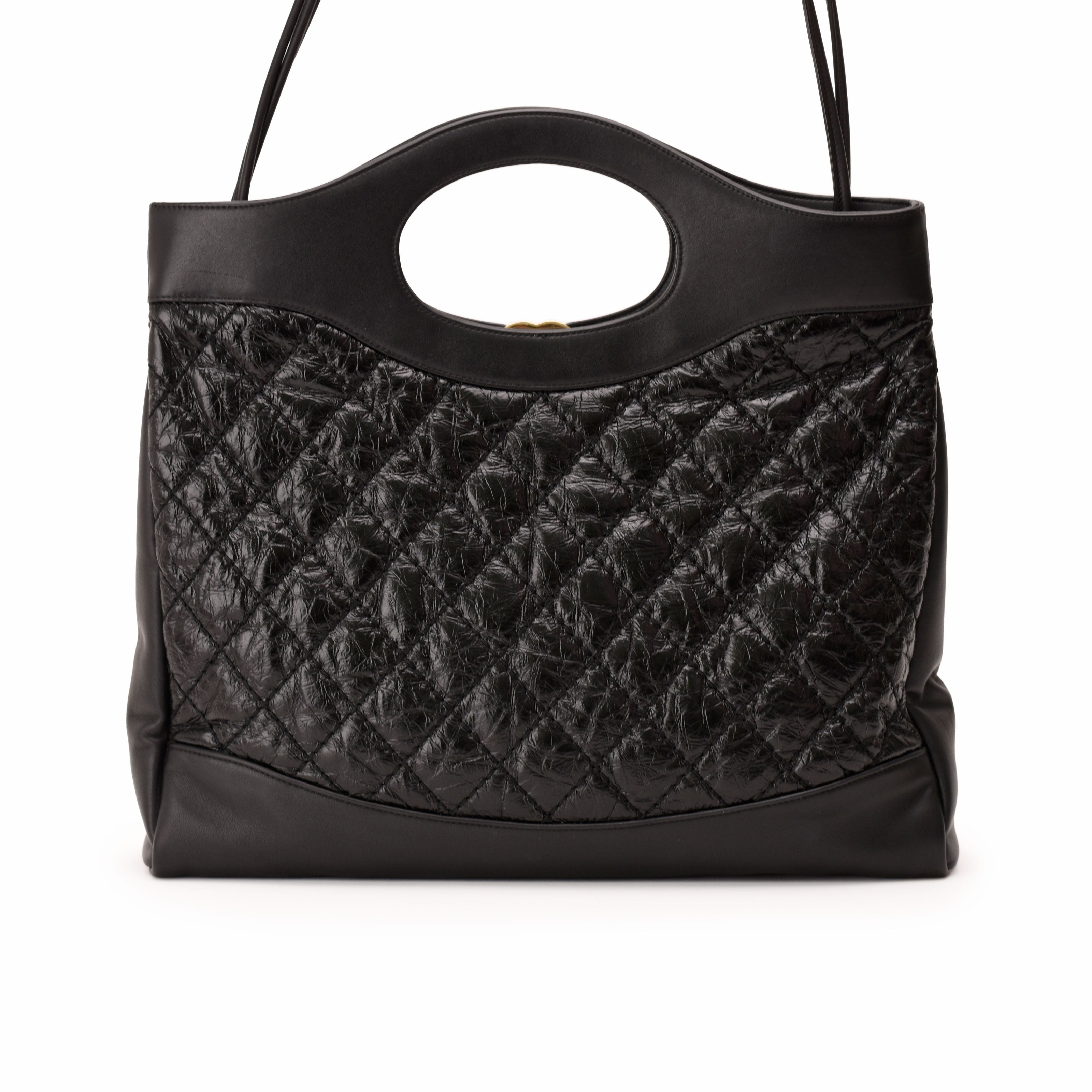 Chanel 31 Crumpled Calfskin Quilted Large Shopping Bag Black