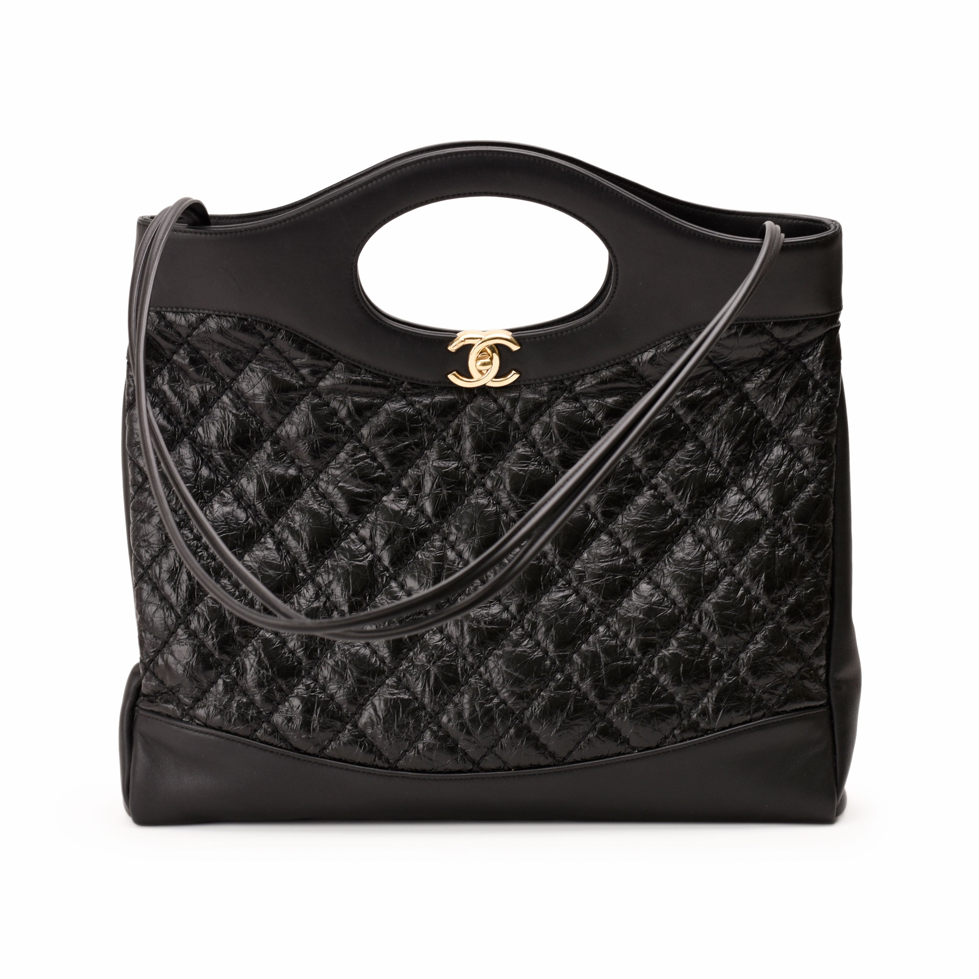 Chanel 31 Crumpled Calfskin Quilted Large Shopping Bag Black