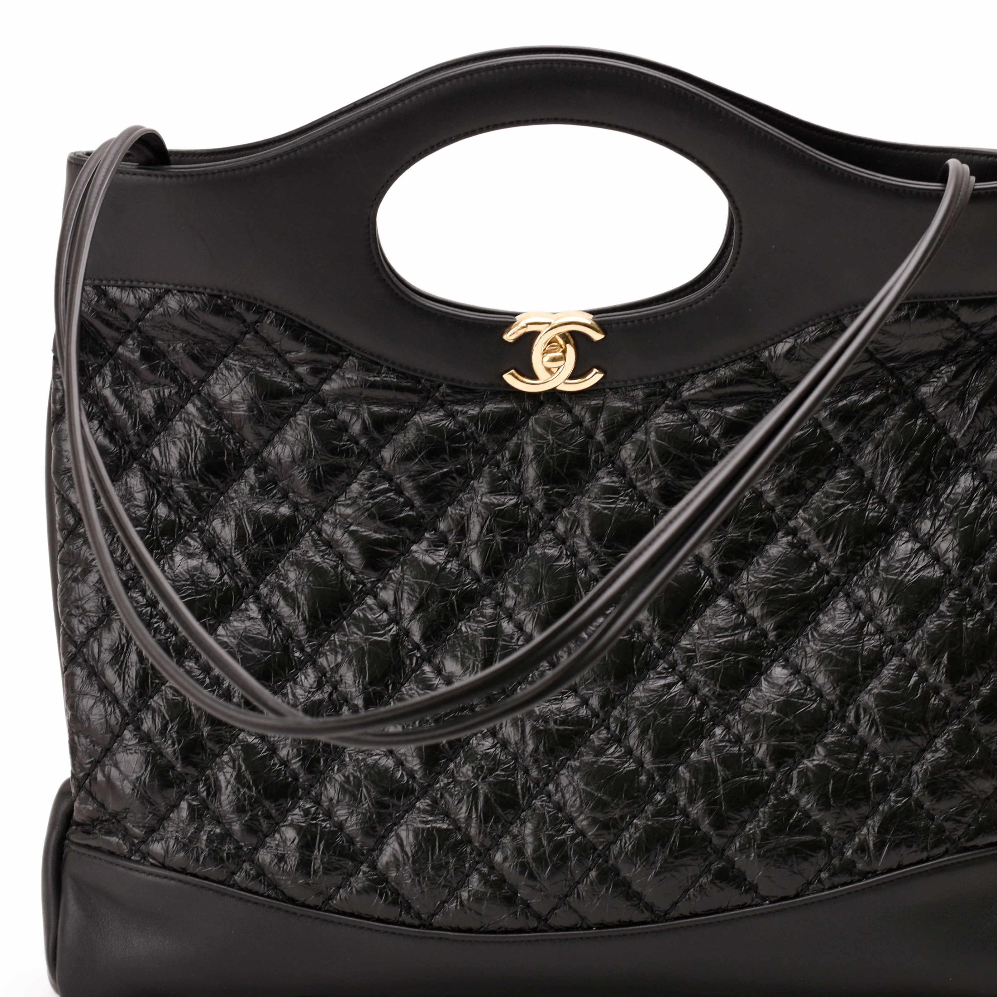 Chanel 31 Crumpled Calfskin Quilted Large Shopping Bag Black