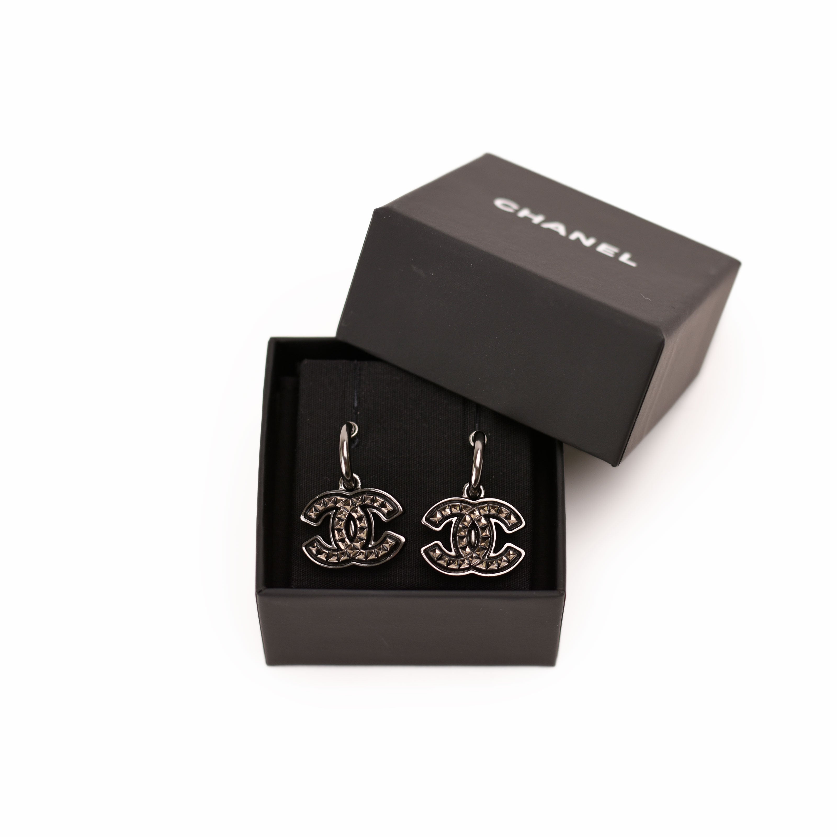 Chanel CC Drop Gunmetal Earrings
