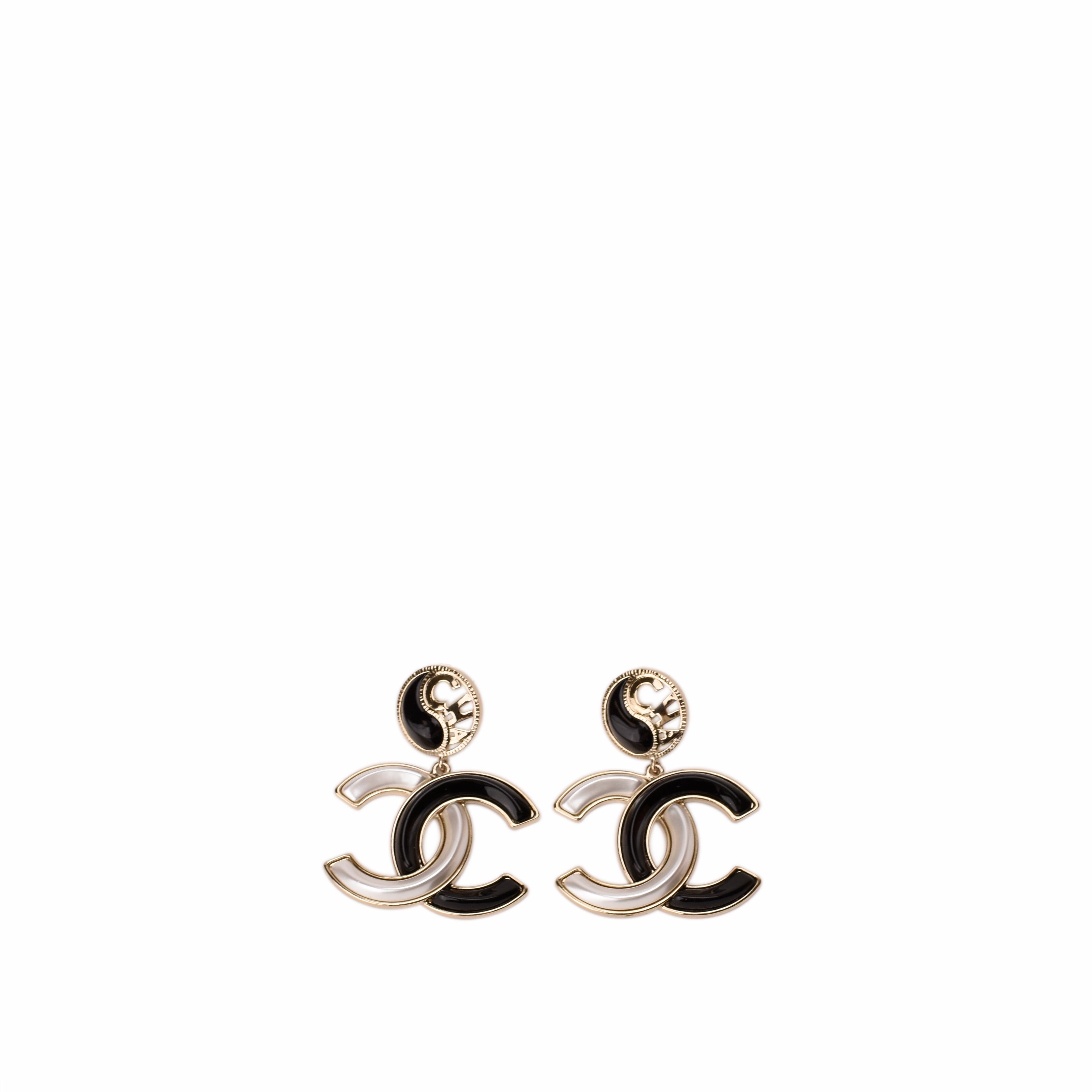 Chanel Black and White CC Big Earrings