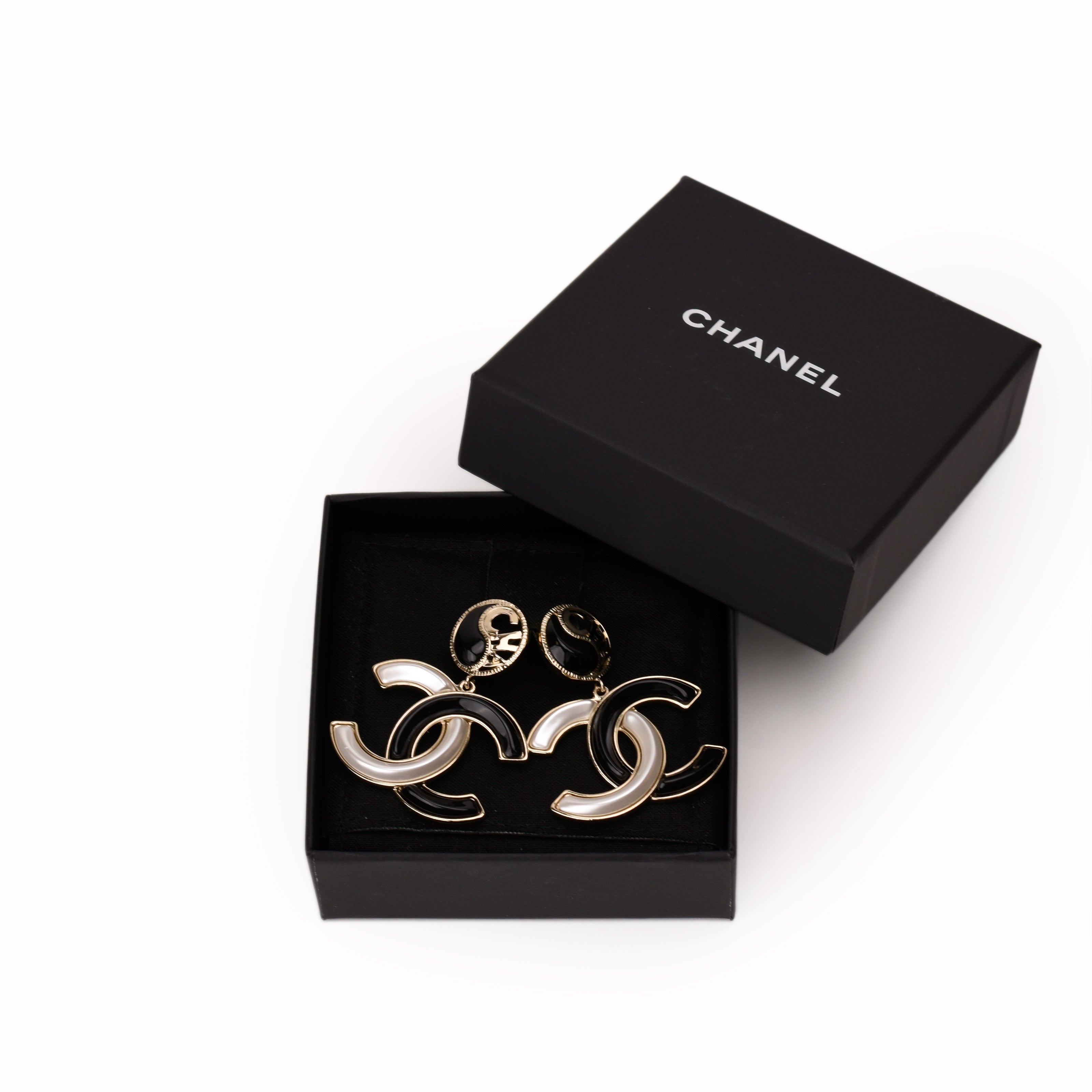 Chanel Black and White CC Big Earrings