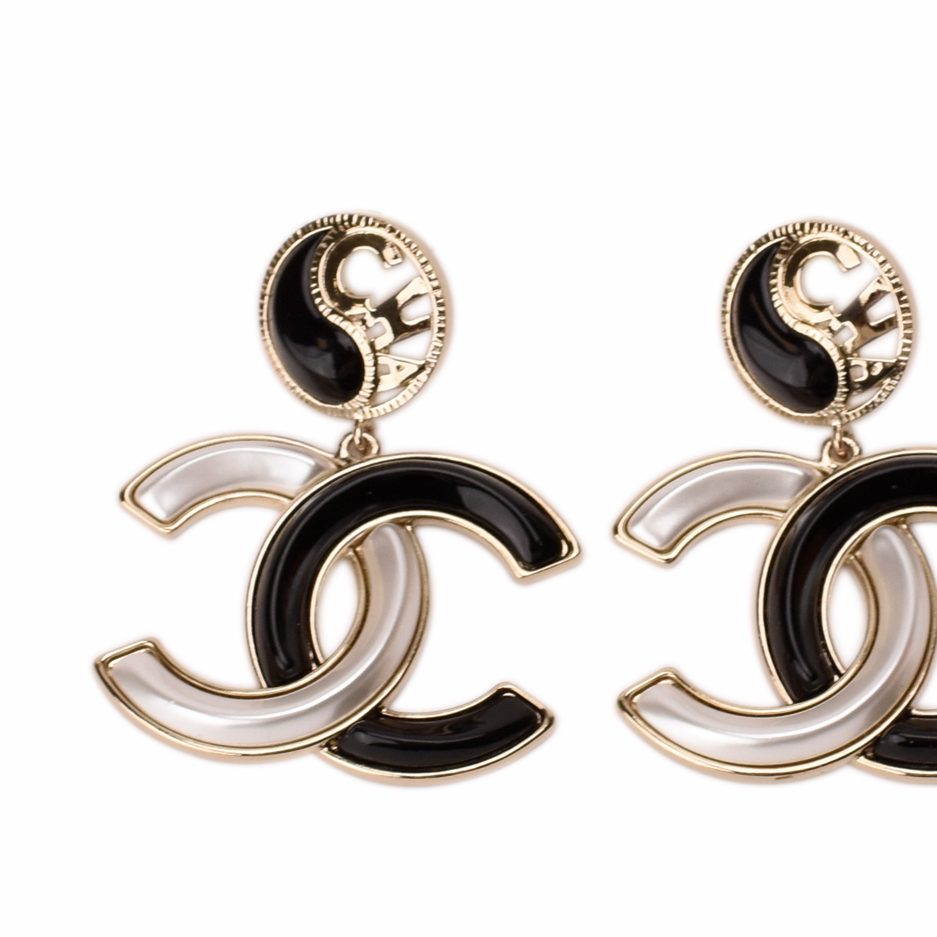 Chanel Black and White CC Big Earrings
