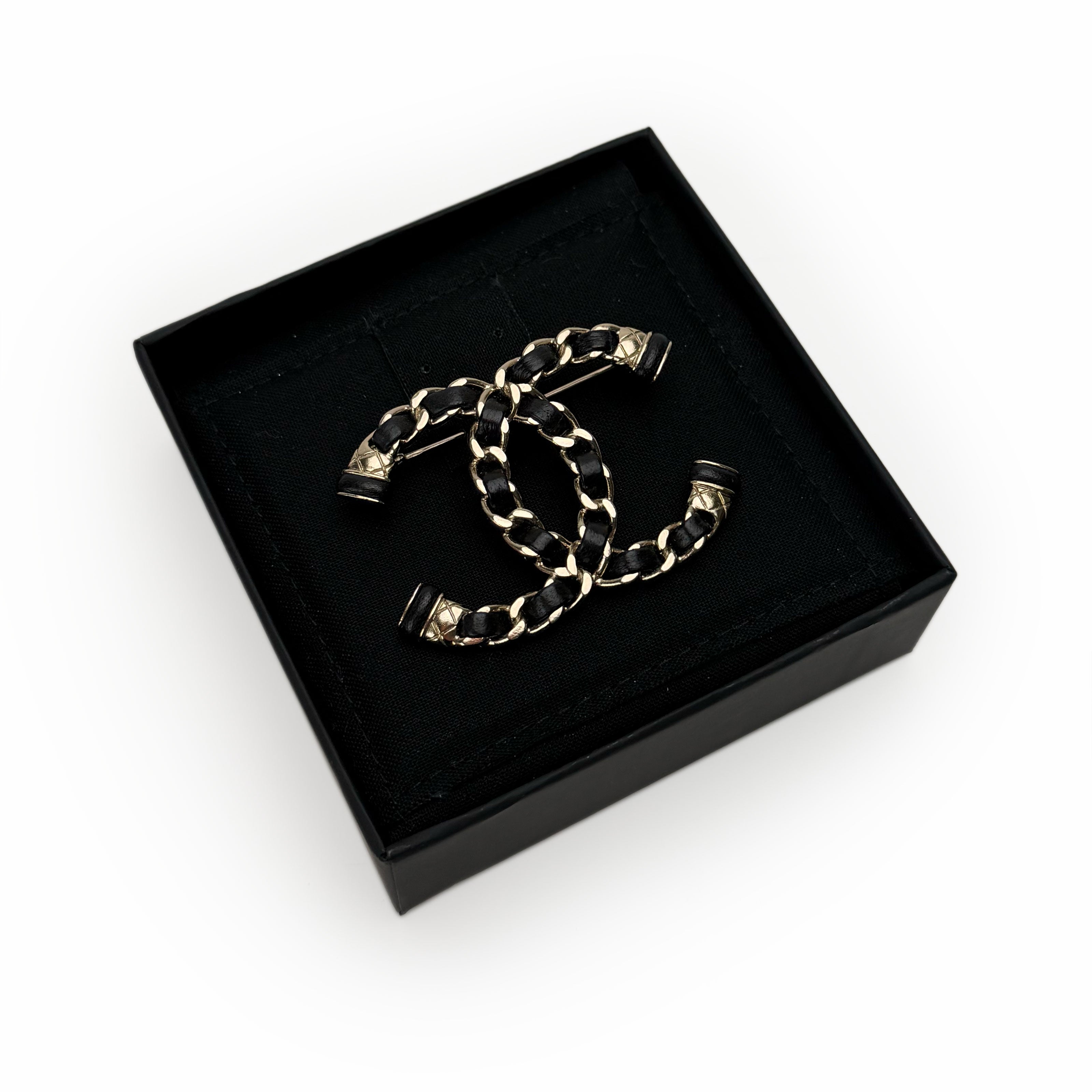 Chanel Leather-Interwoven CC Brooch CHW