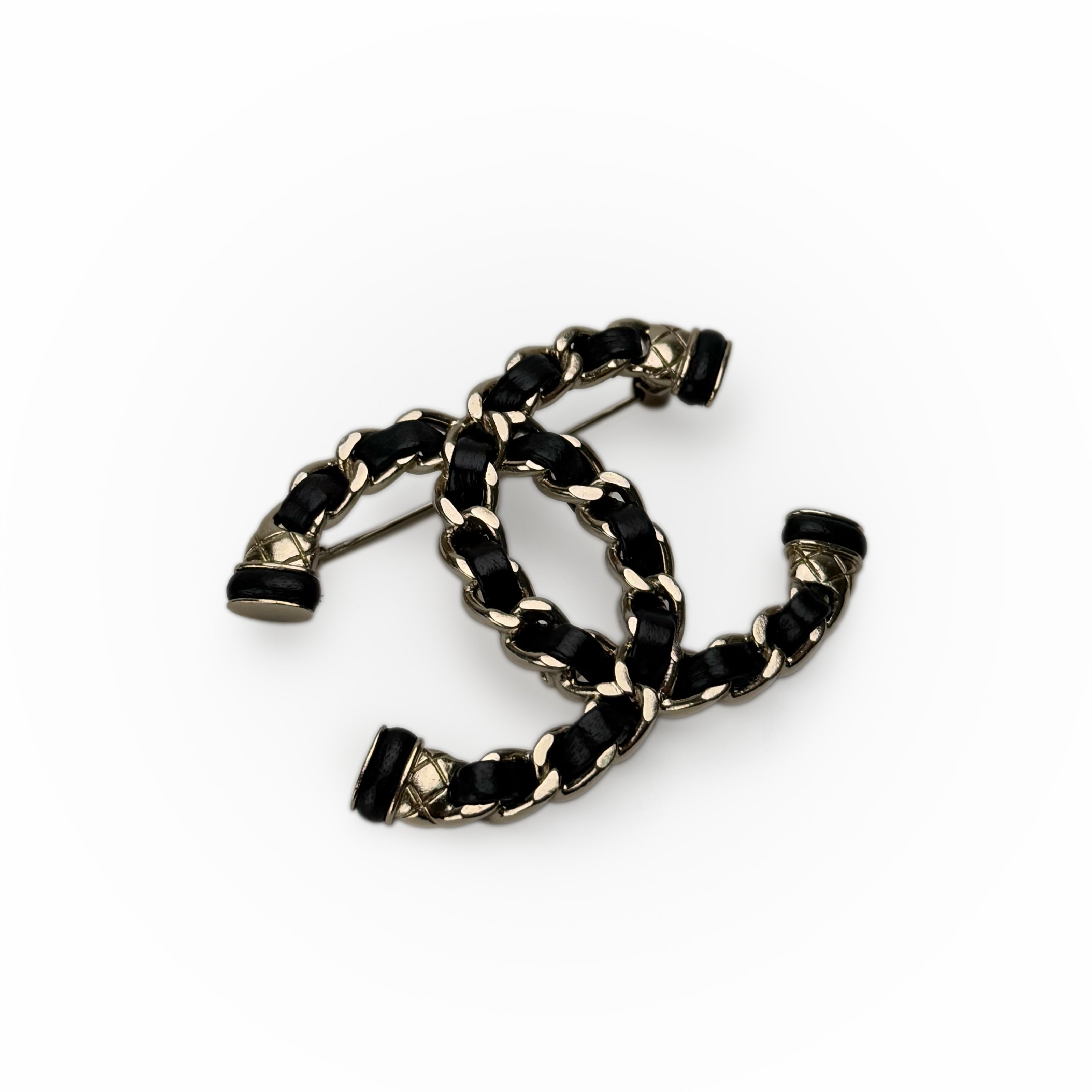 Chanel Leather-Interwoven CC Brooch CHW