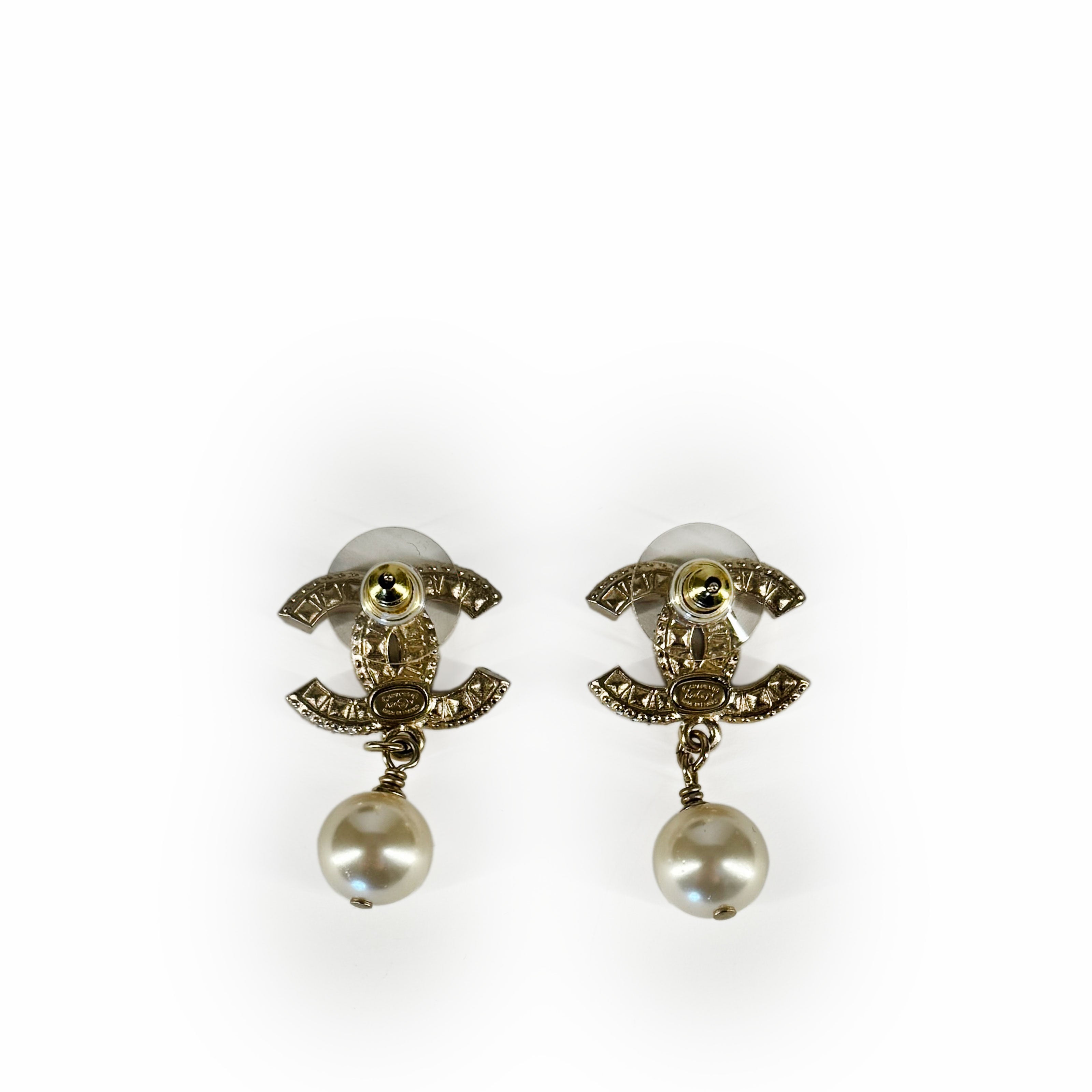 Chanel Pearl Drop Champagne Crystal Earrings