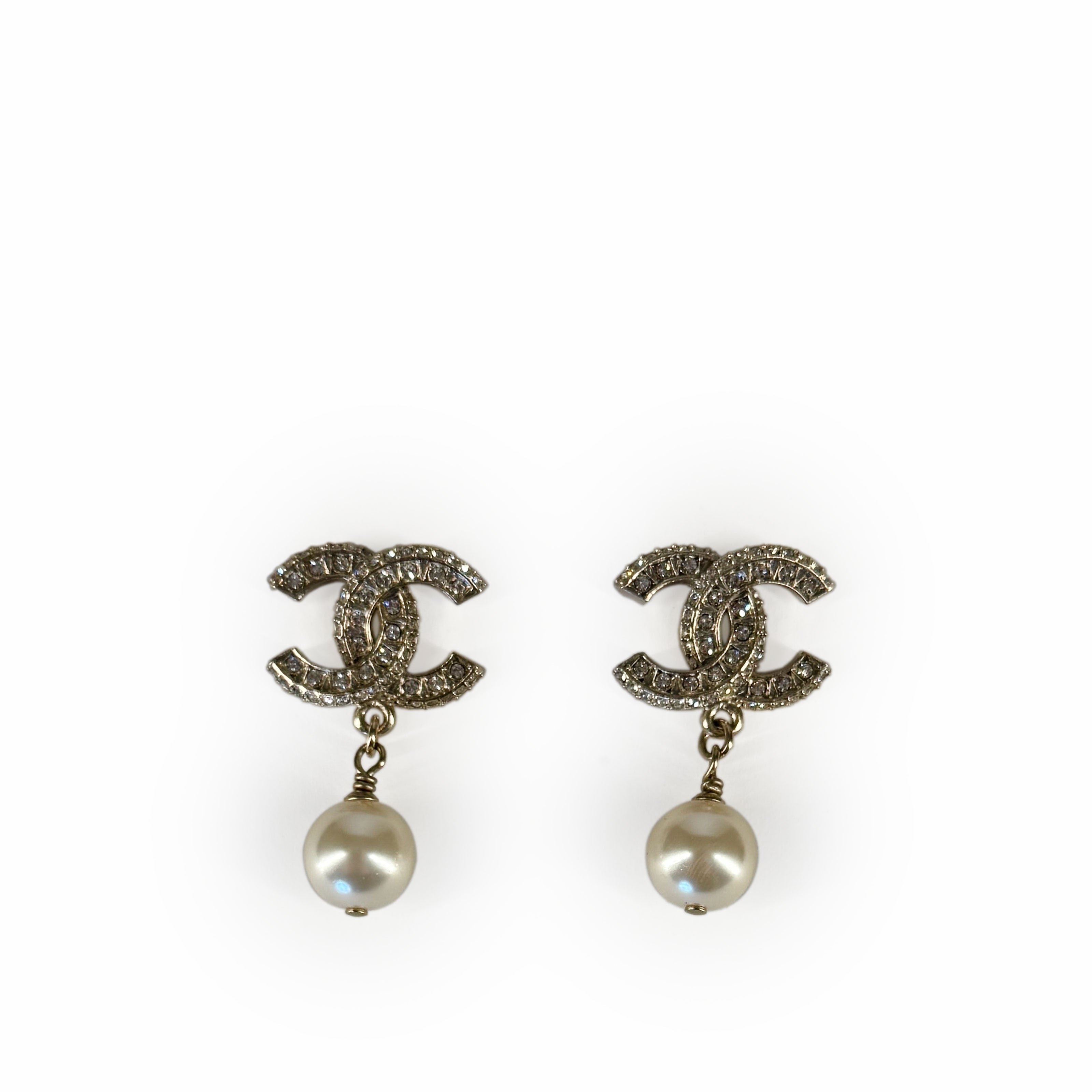 Chanel Pearl Drop Champagne Crystal Earrings