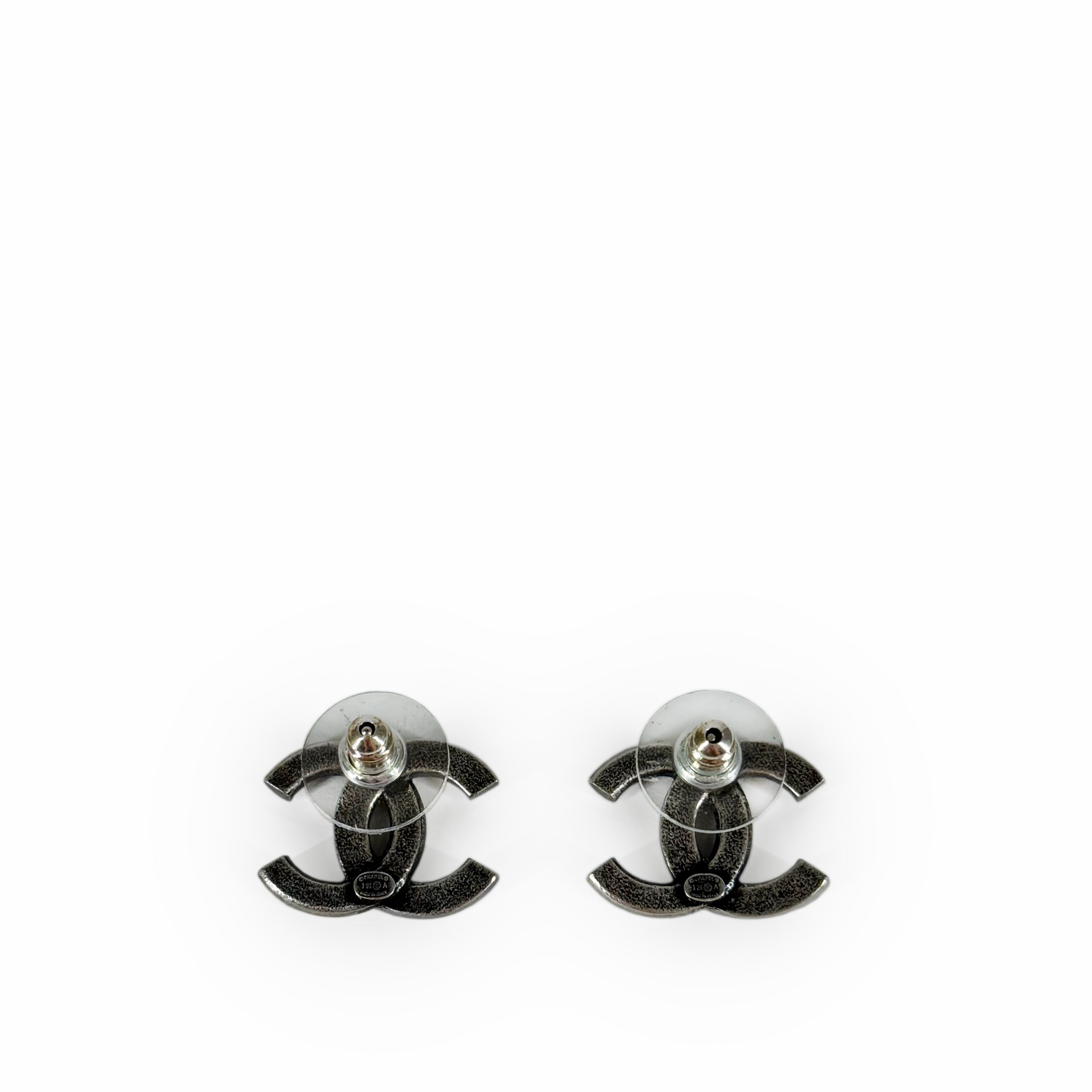 Chanel CC Brushed Rutheneum Crystal Earrings