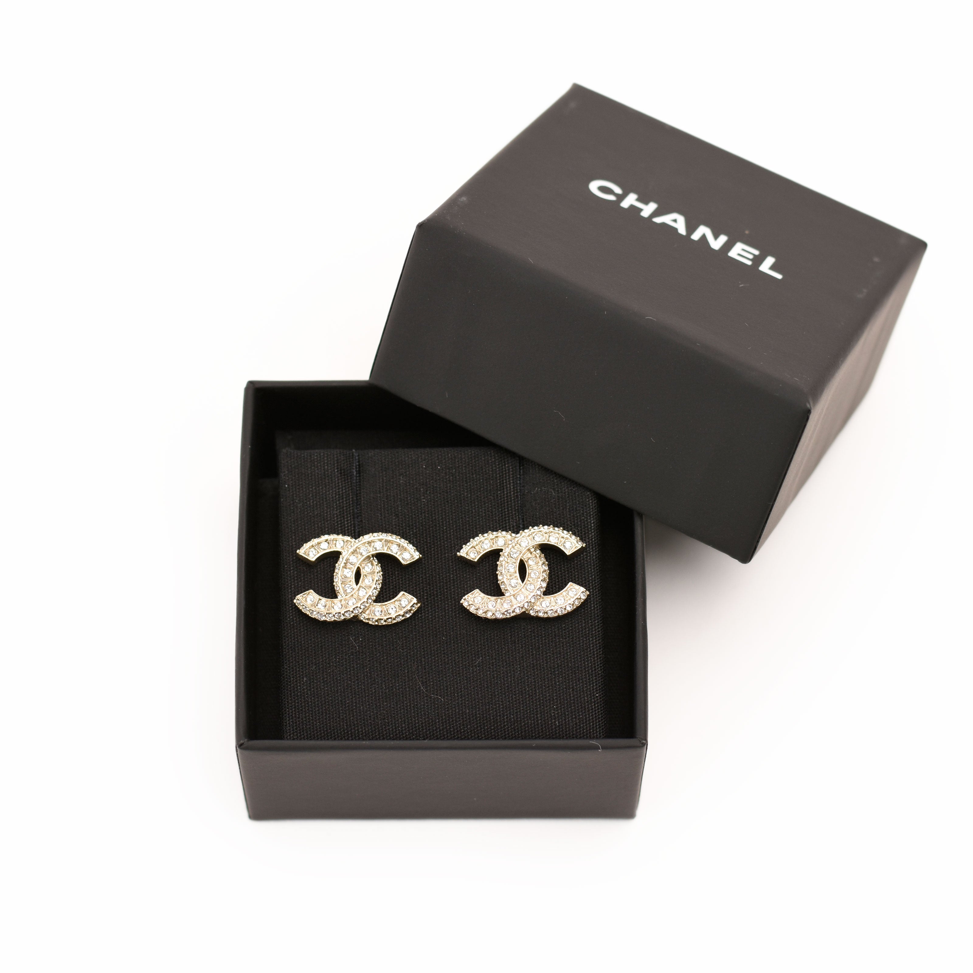 Chanel CC Champagne Crystal Earrings