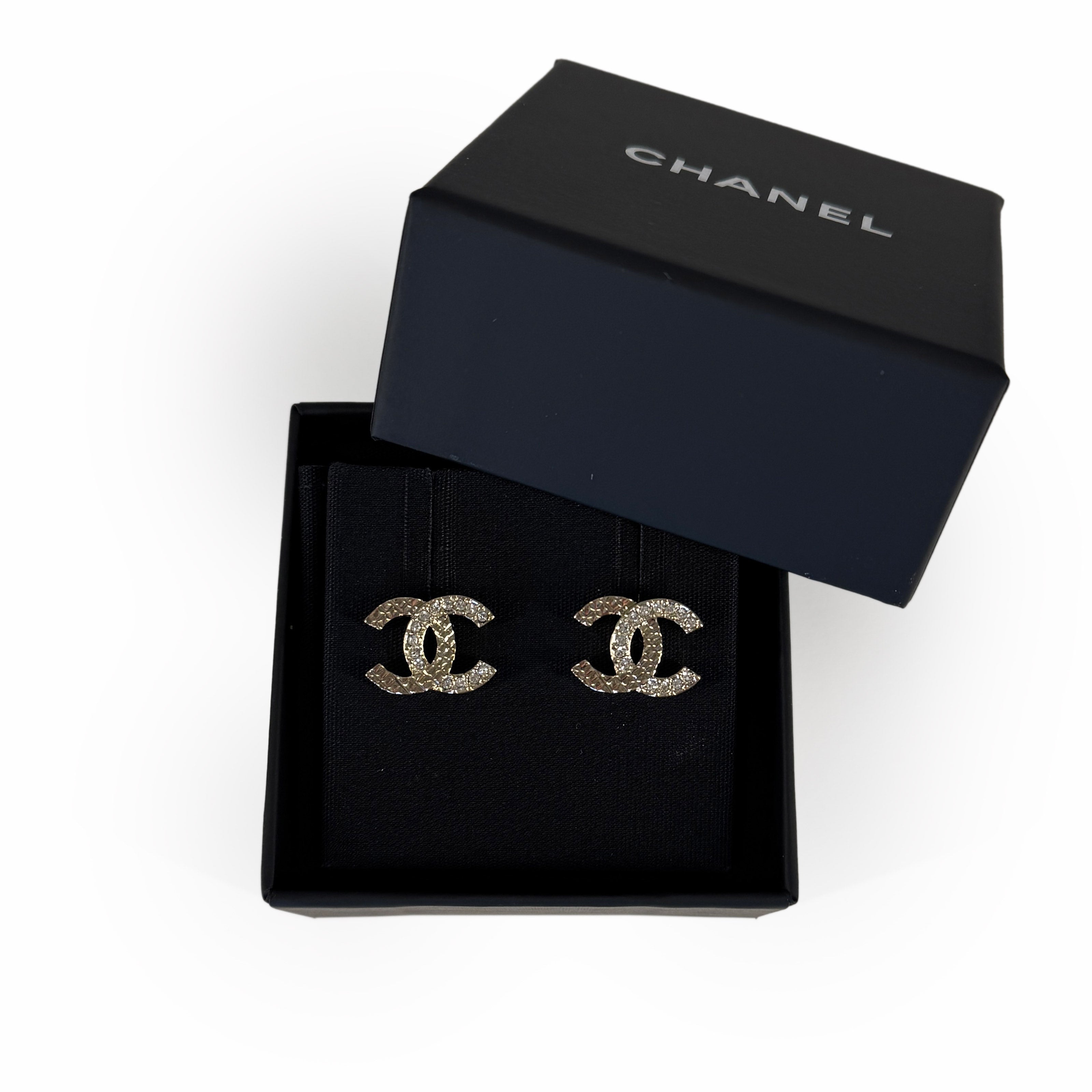 Chanel CC Small Crystal Champagne Earrings