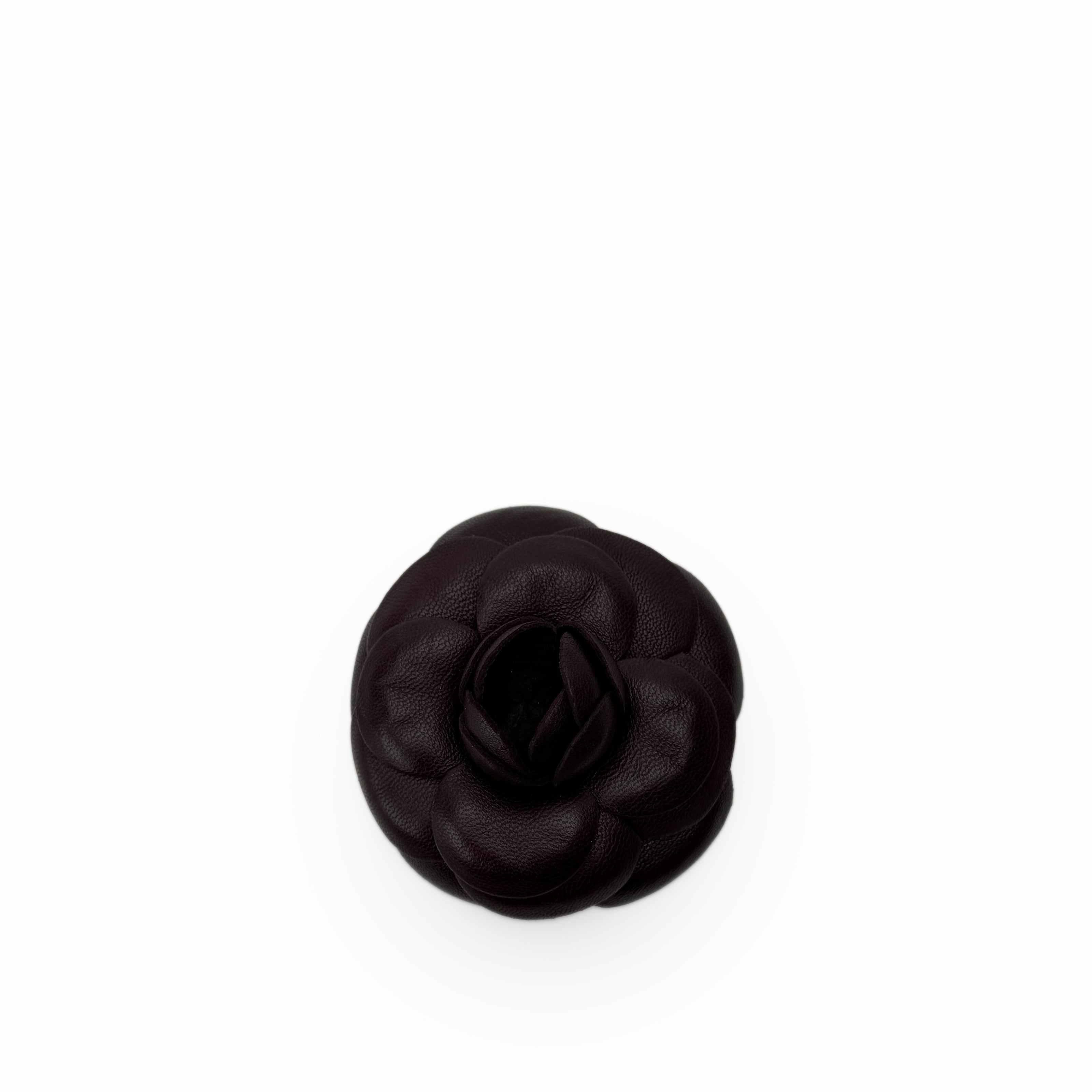 Chanel Camelia Leather Plum Brooch