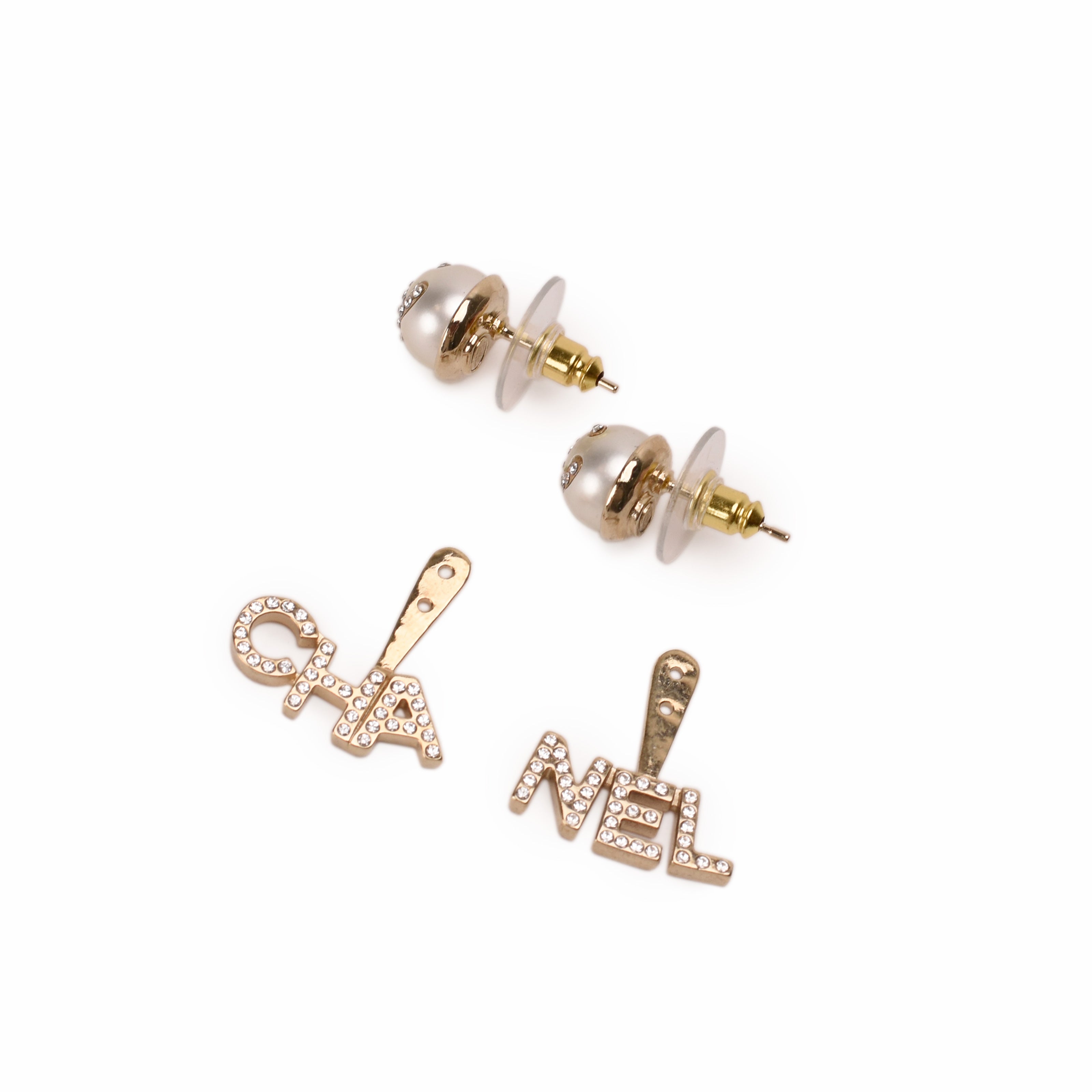Chanel CHA-NEL Logo Double Earrings