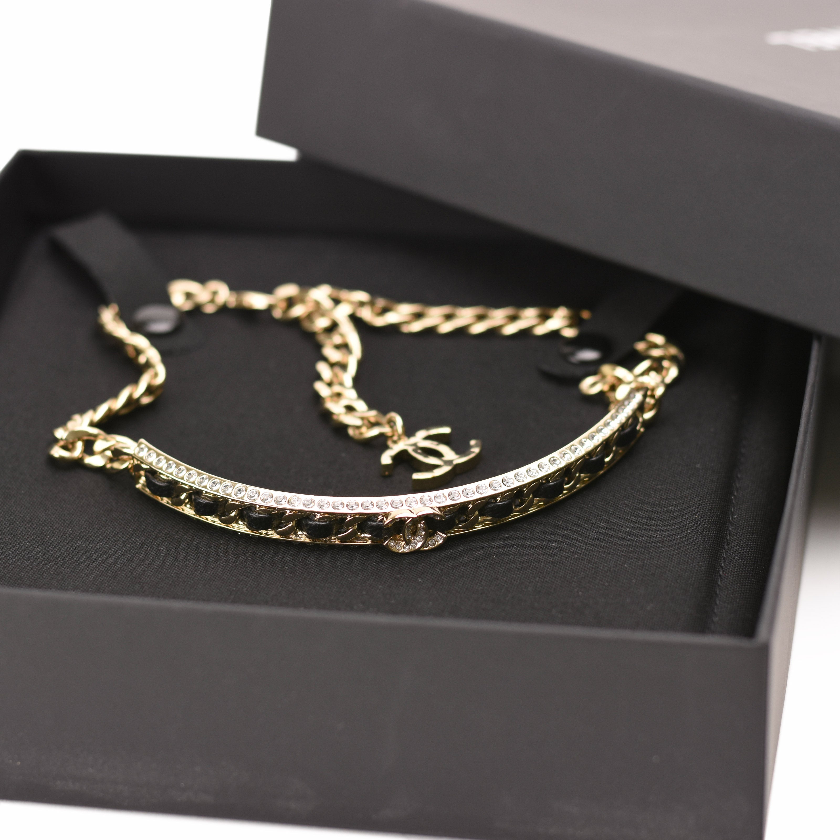 Chanel Leather-Interwoven CC Choker Necklace CHW