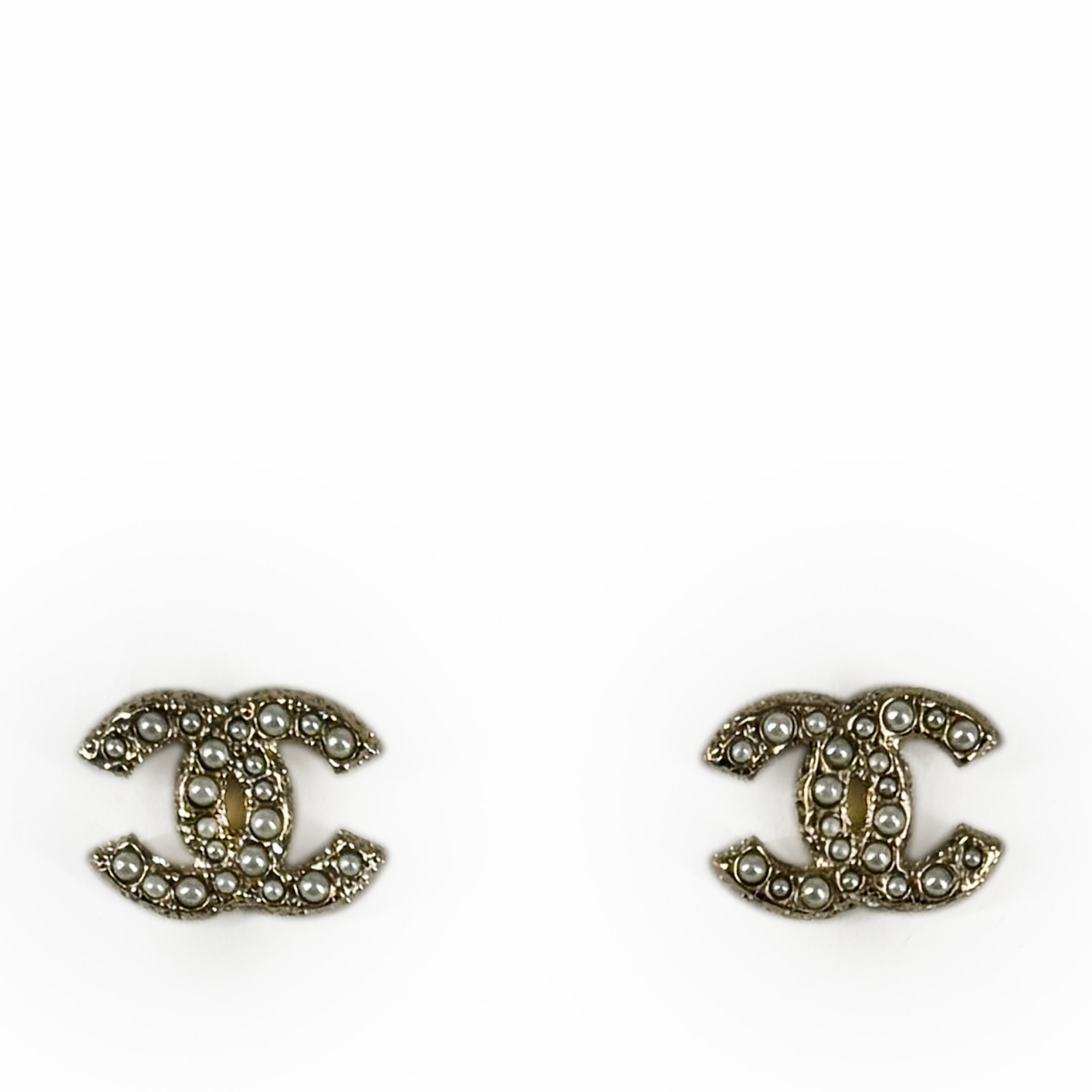 Chanel CC Small Pearl and Crystal Earrings Champagne