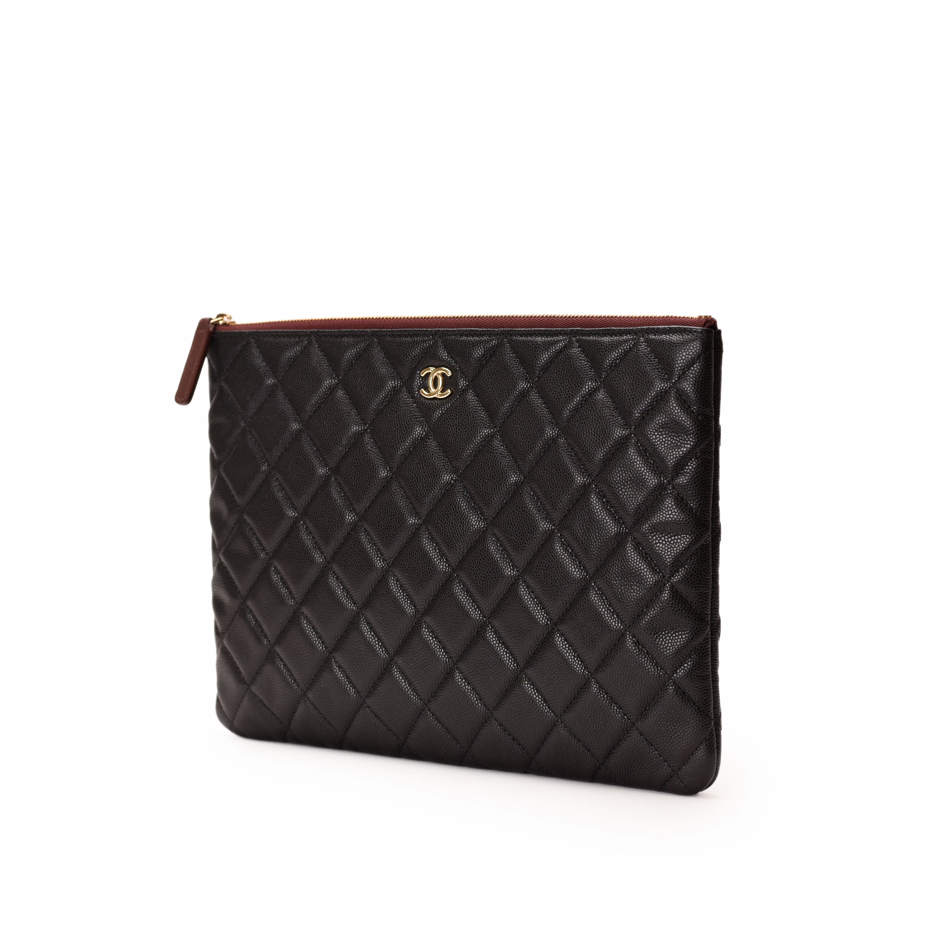 Chanel Classic O Case Medium Black Quilted Caviar