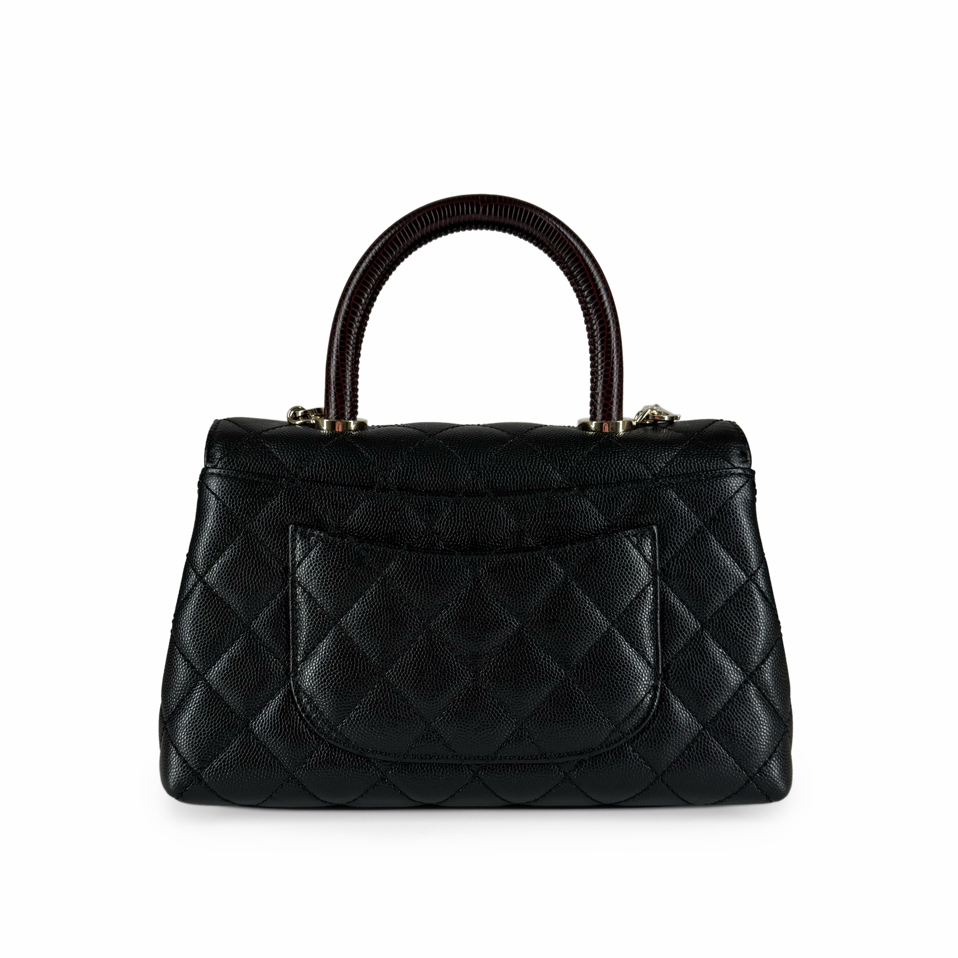 Chanel Coco Top Lizard Handle Black Caviar Mini CHW