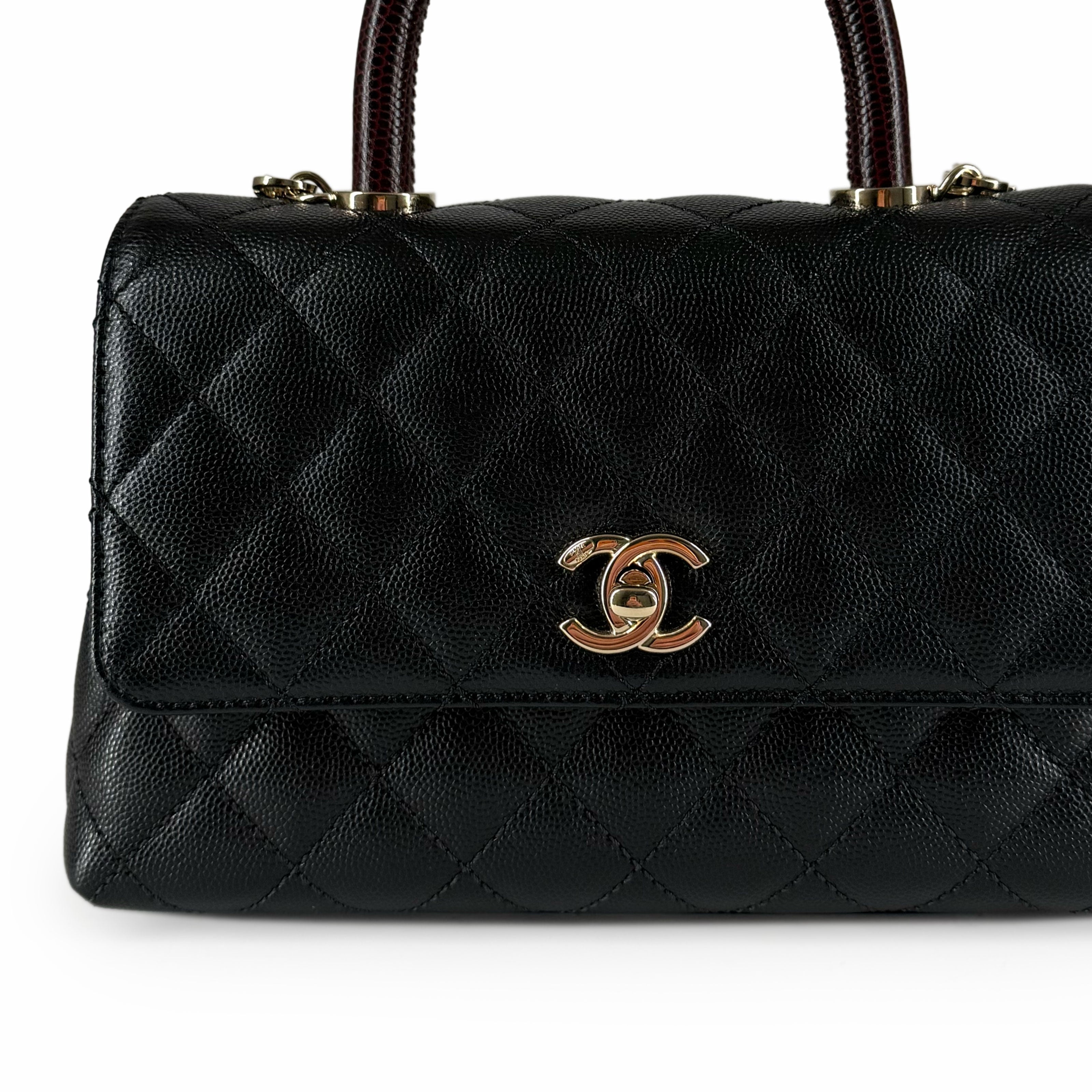Chanel Coco Top Lizard Handle Black Caviar Mini CHW