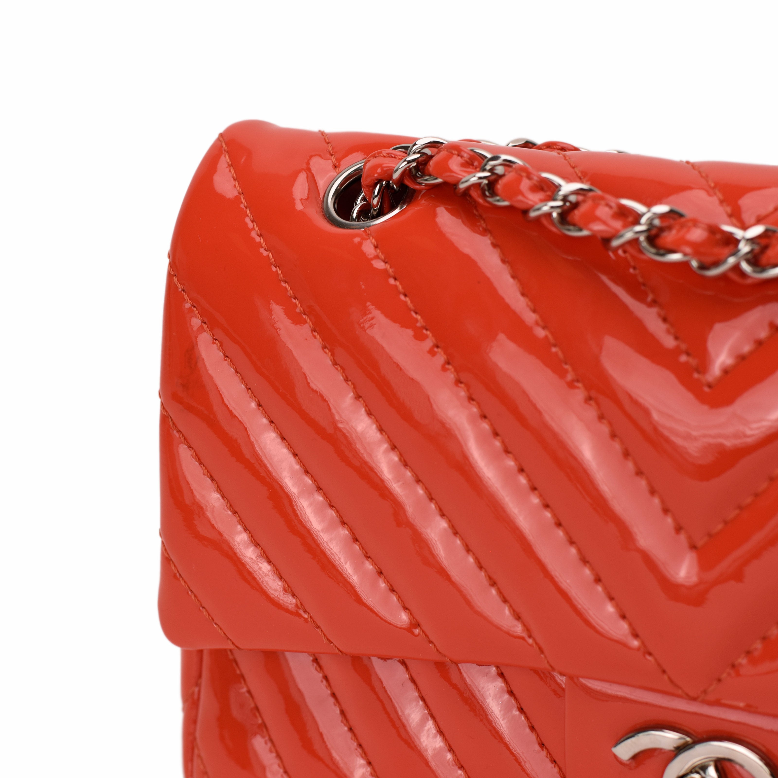 Chanel Coral Patent Chevron Flap SHW