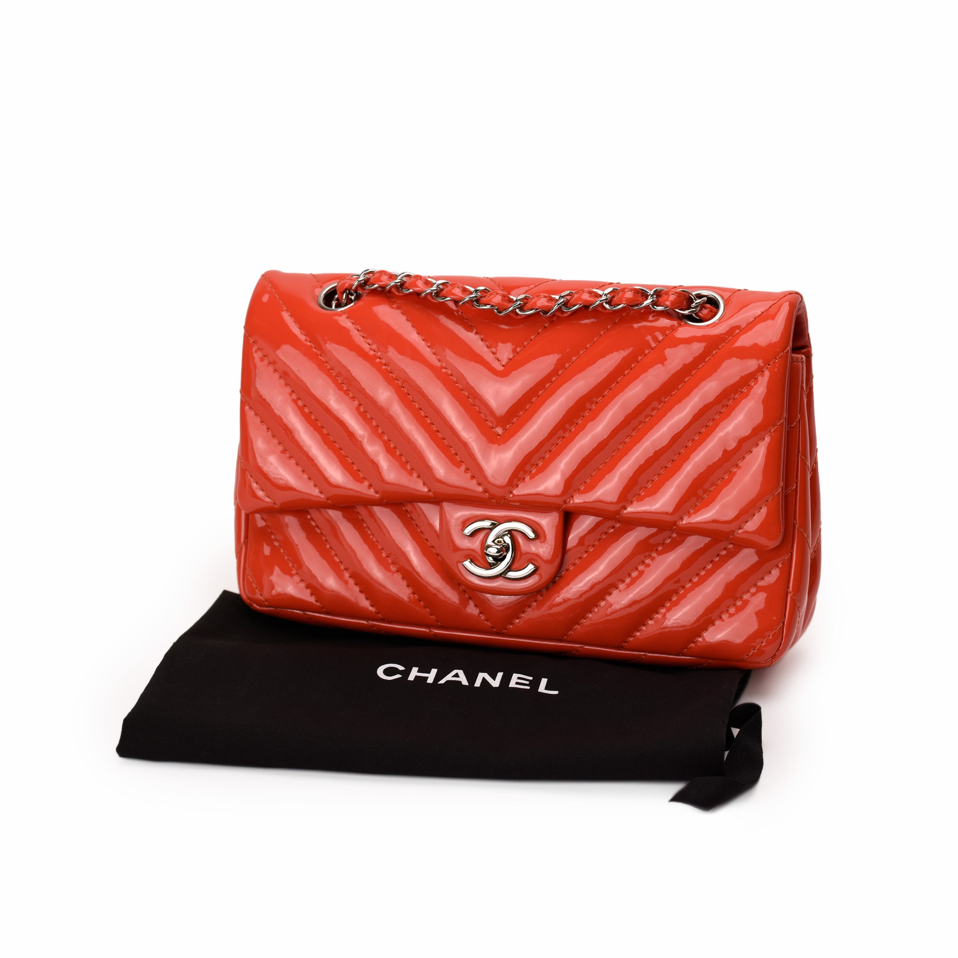 Chanel Coral Patent Chevron Flap SHW