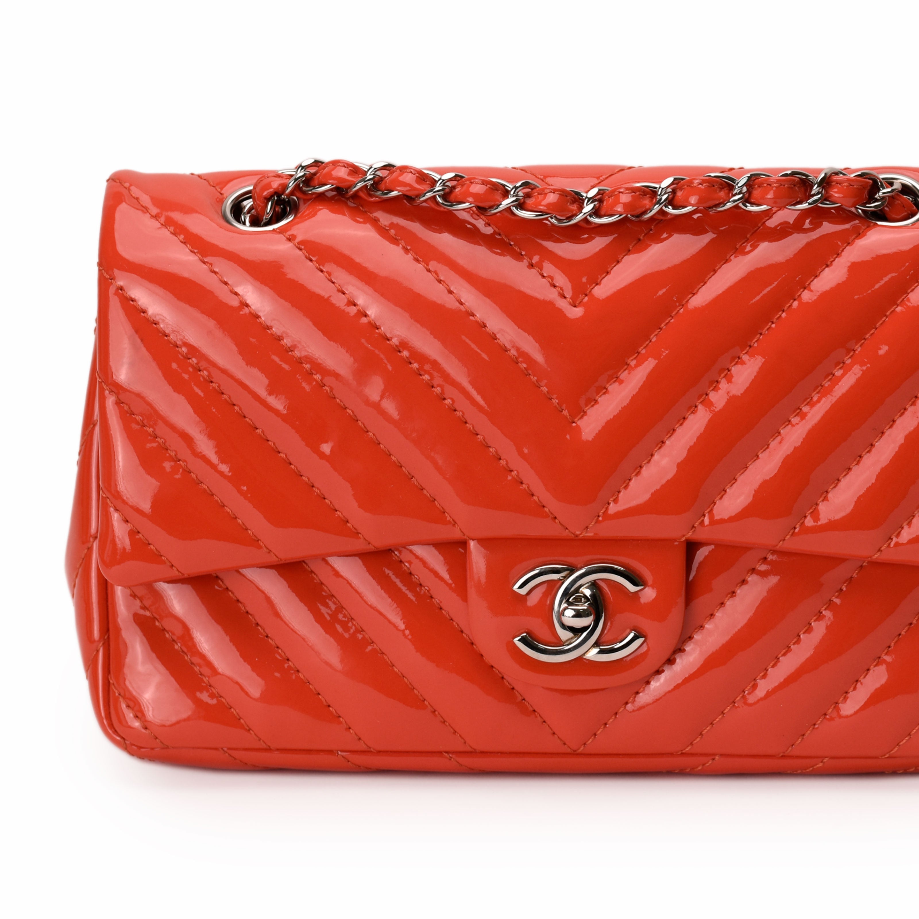 Chanel Coral Patent Chevron Flap SHW