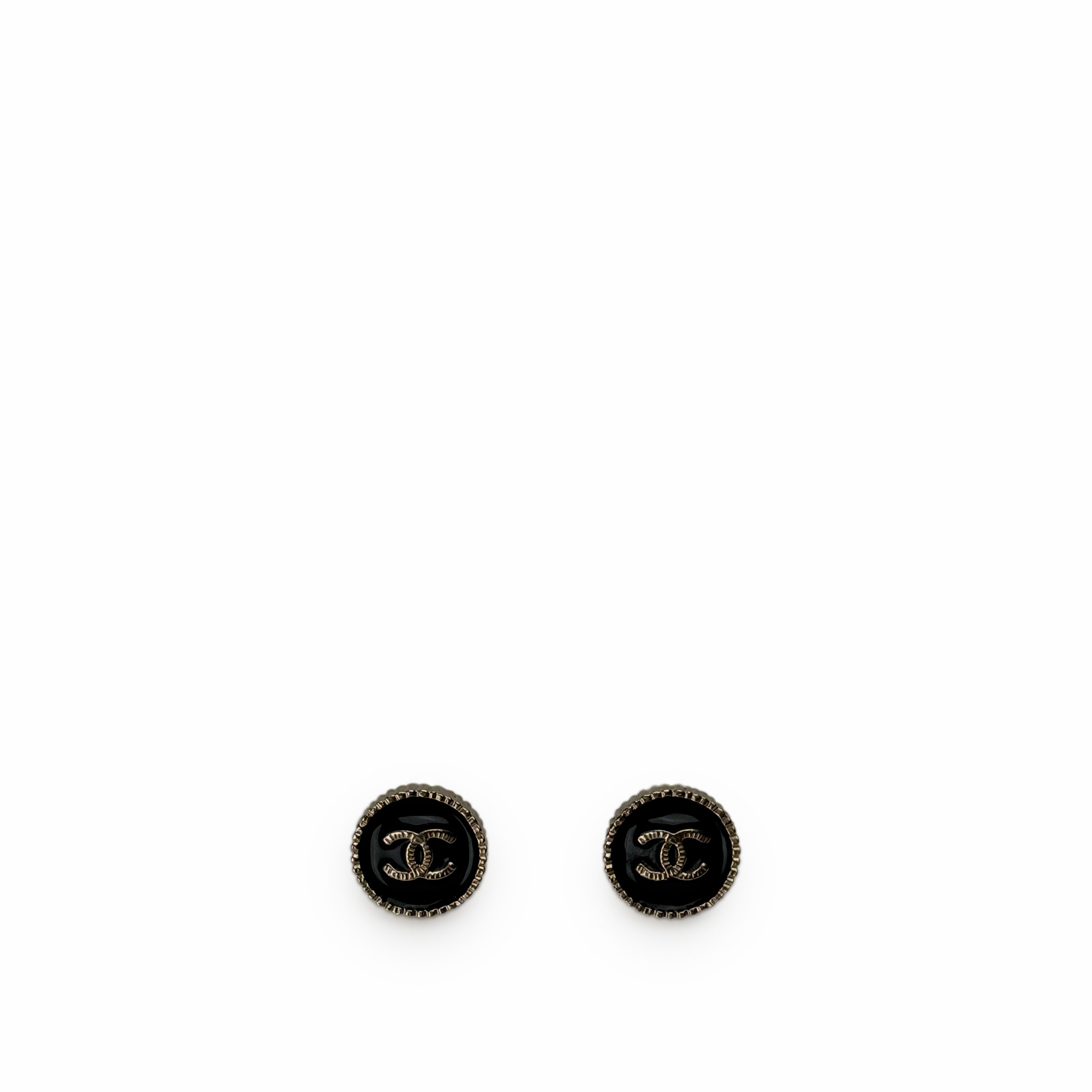 Chanel CC Resin Button Earrings Black