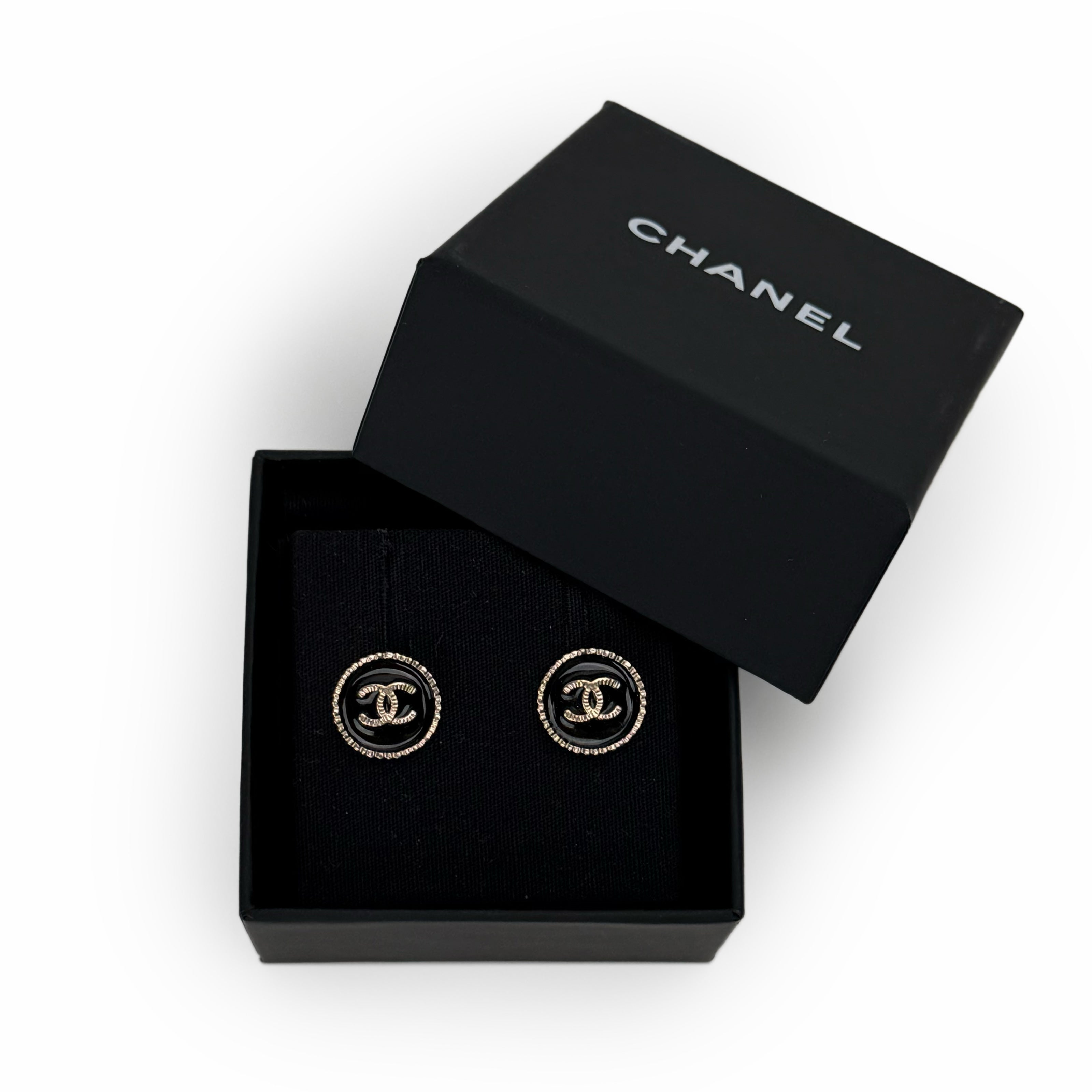 Chanel CC Resin Button Earrings Black