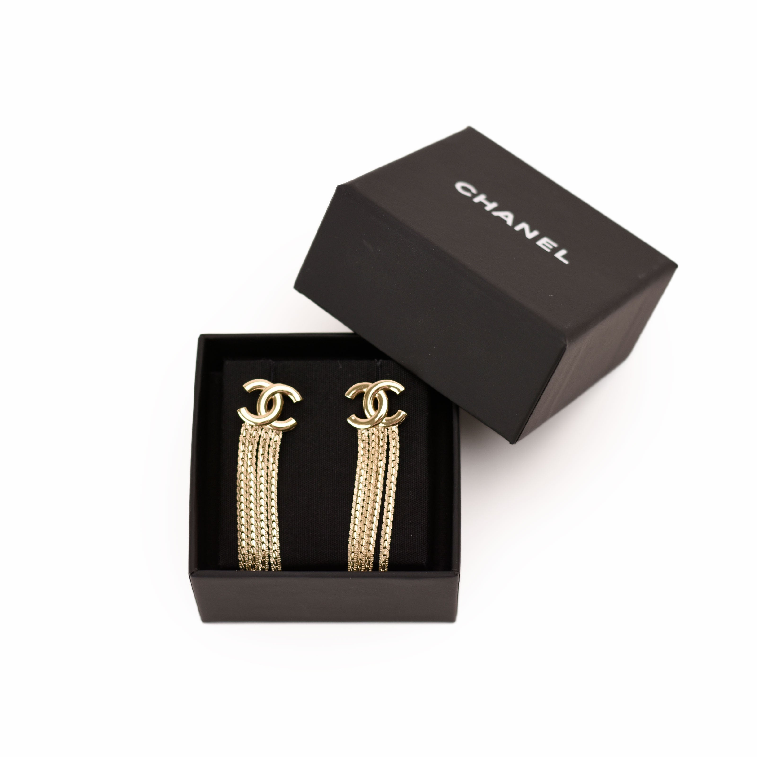 Chanel CC Chain Drop Champagne Earrings