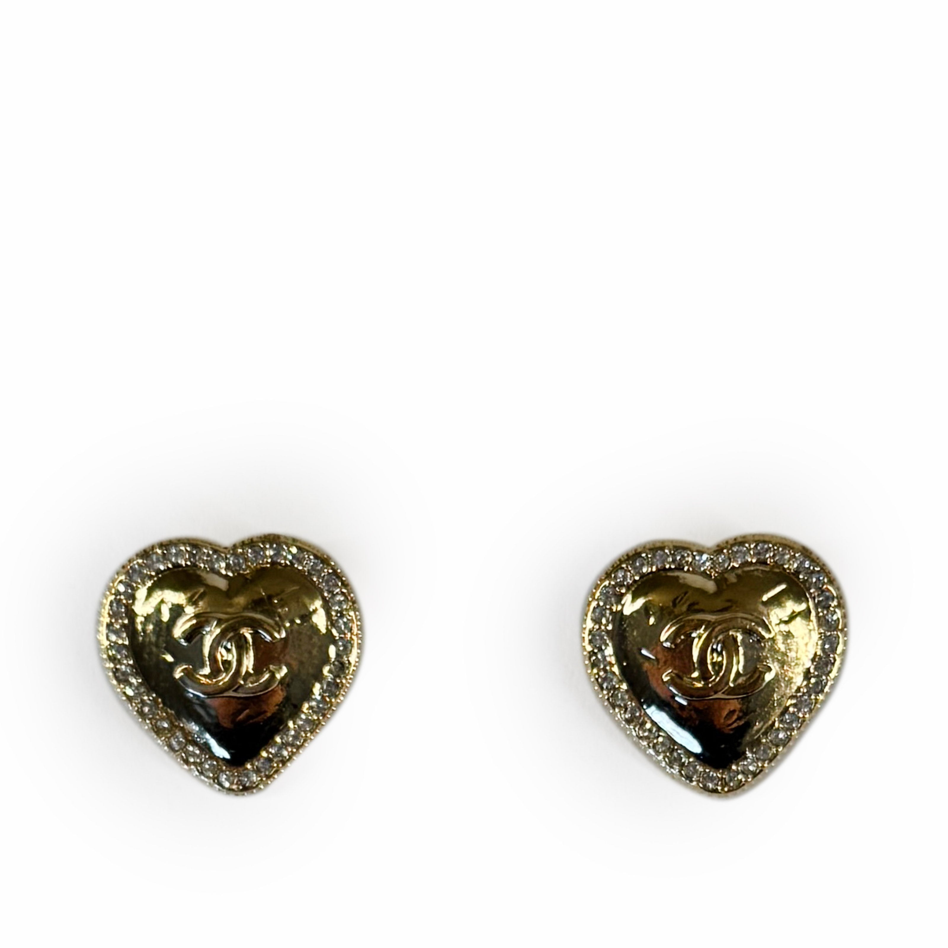 Chanel Gold Heart CC Earrings