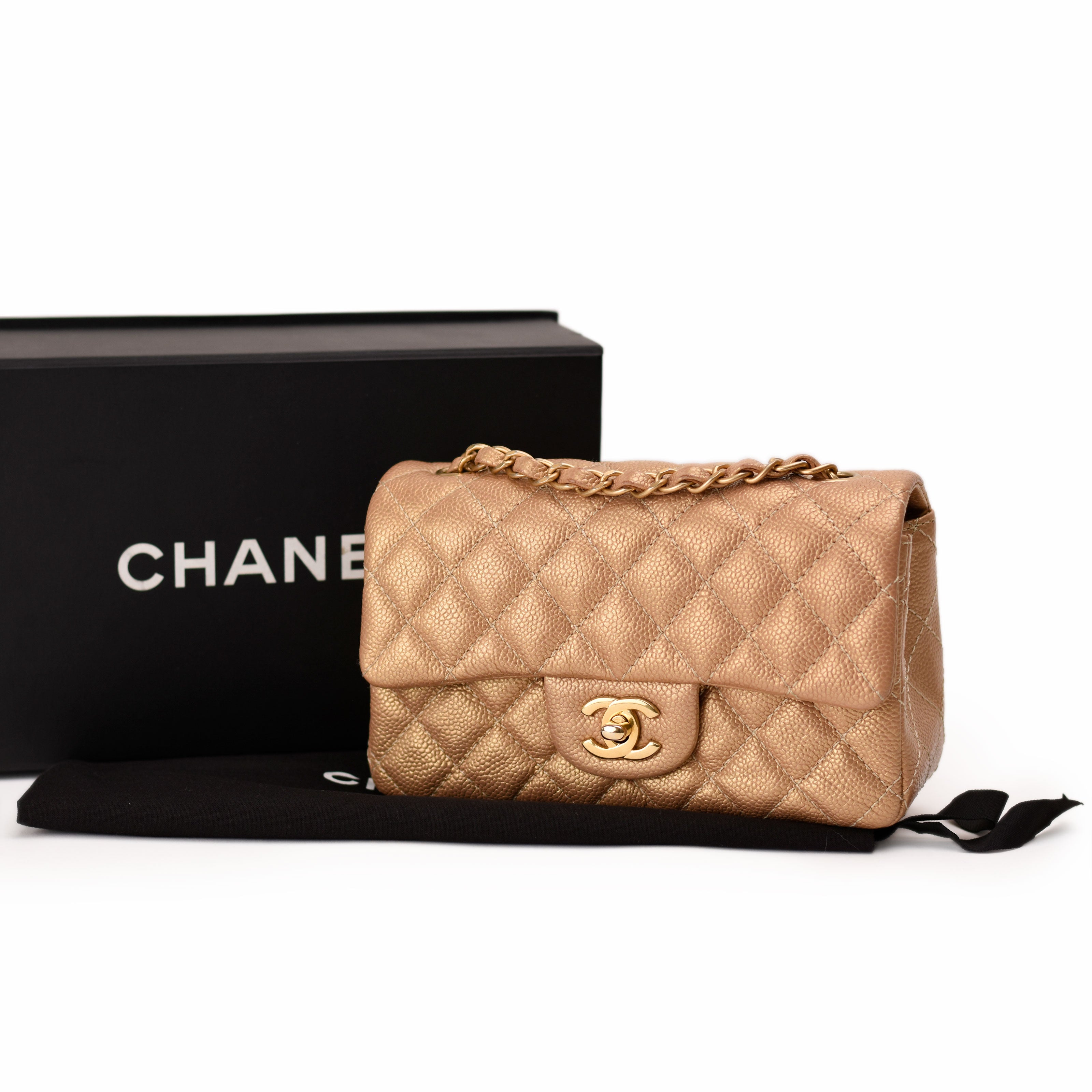 Chanel Mini Rectangular Gold Caviar GBHW