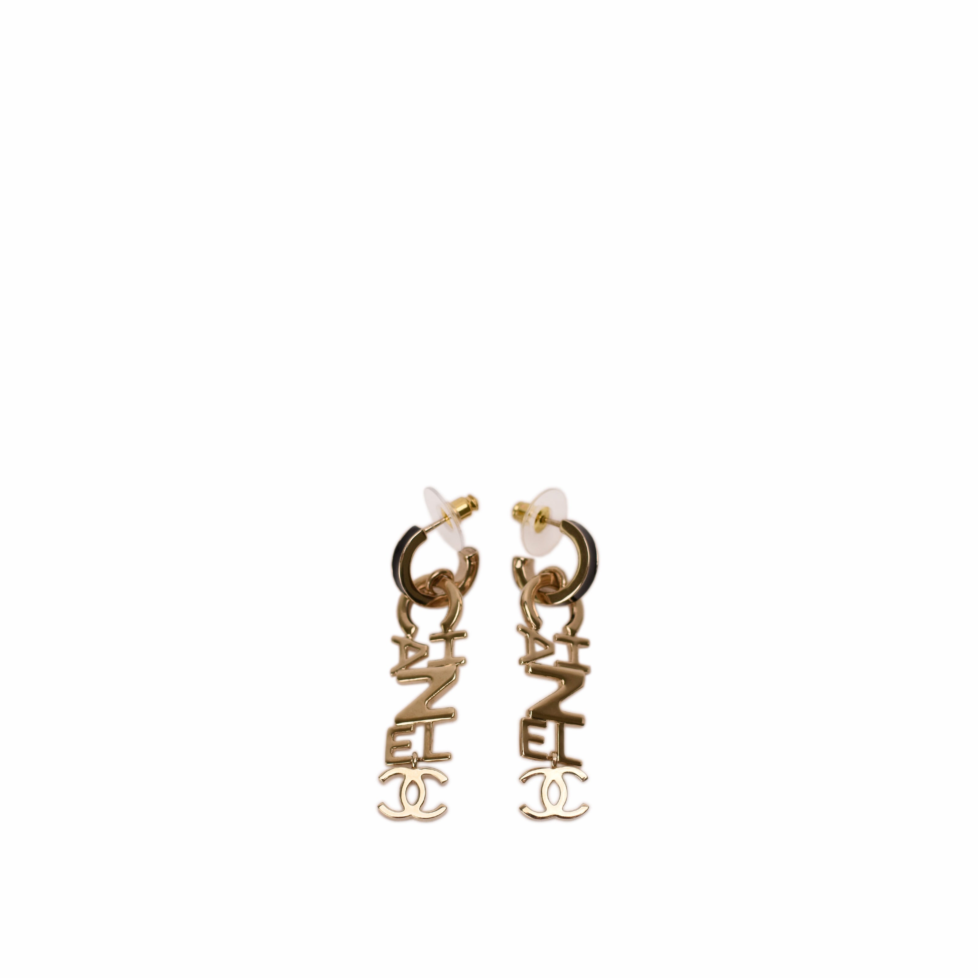 Chanel Logo Drop Champagne Earrings
