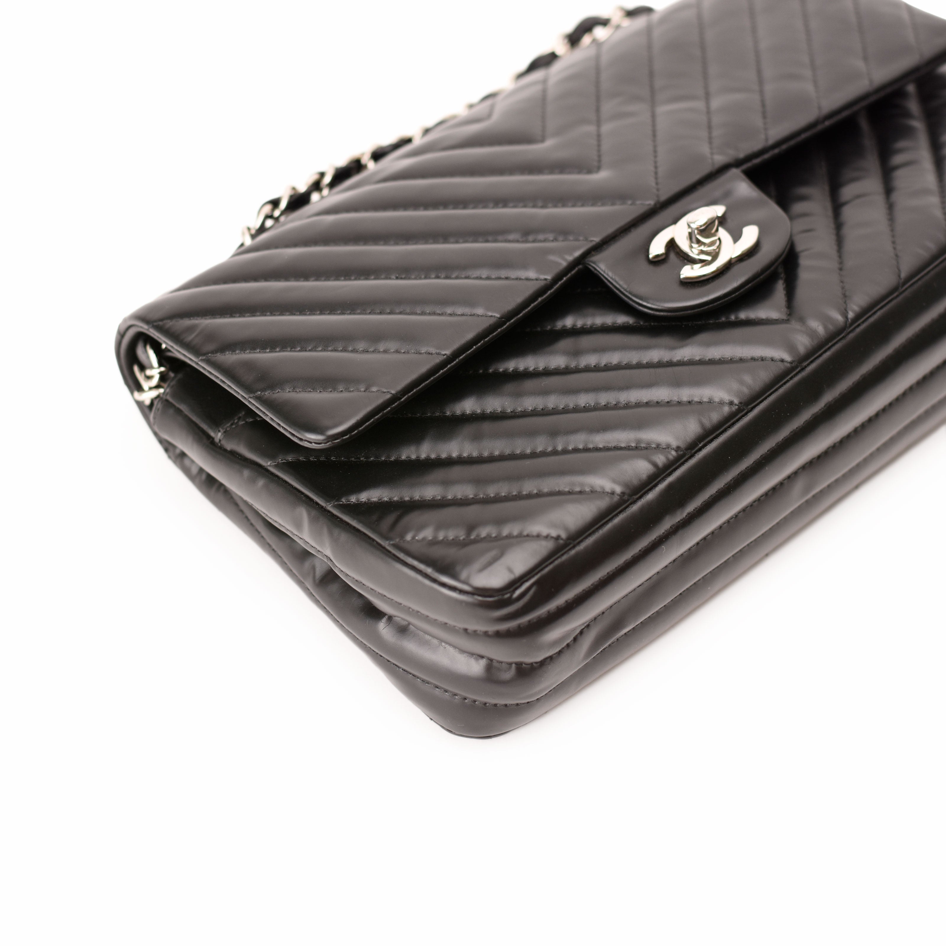 Chanel Timeless Medium Chevron Black Lambskin SHW