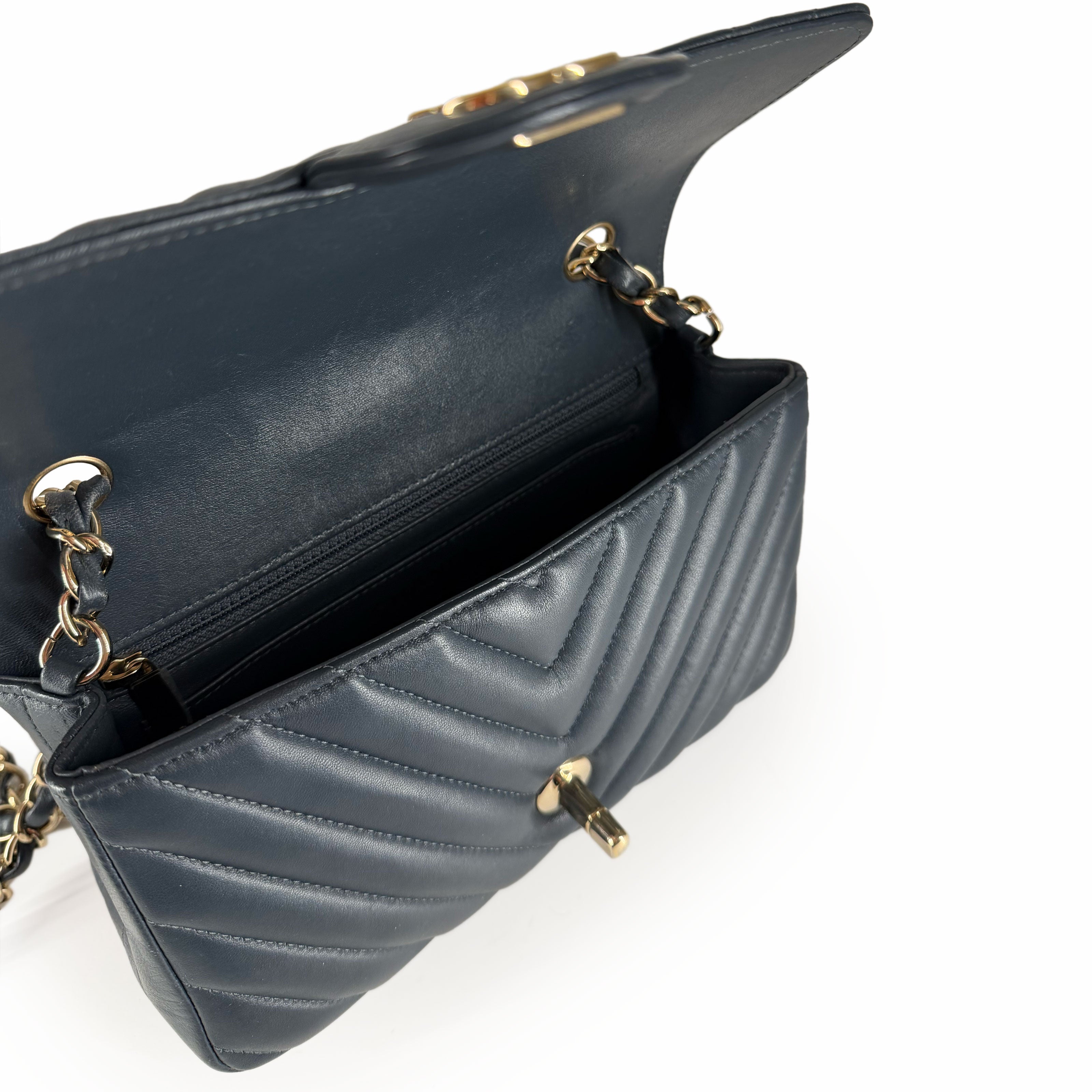 Chanel Mini Rectangular Flap Bag Dusty Blue Chevron CHW