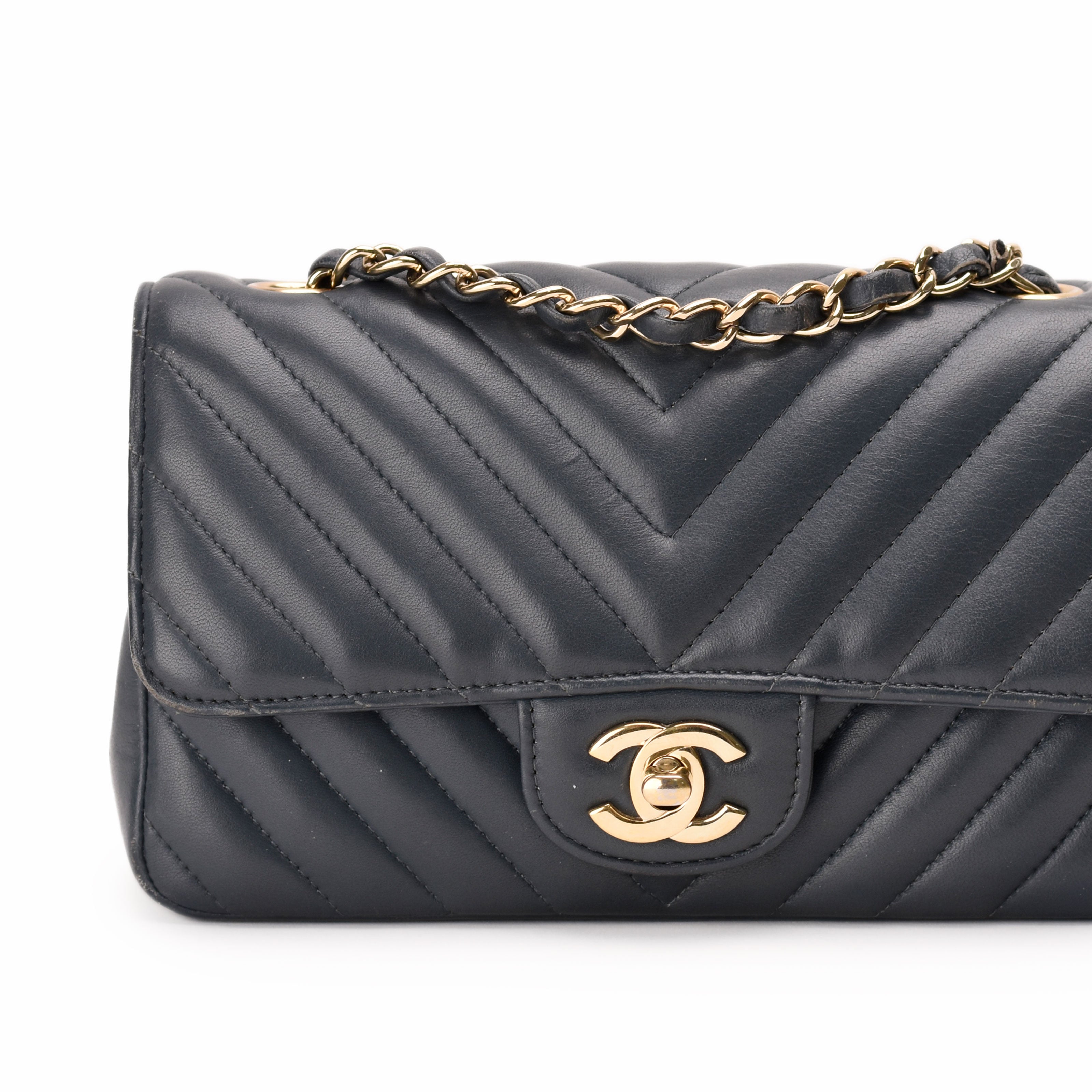 Chanel Mini Rectangular Flap Bag Dusty Blue Chevron CHW
