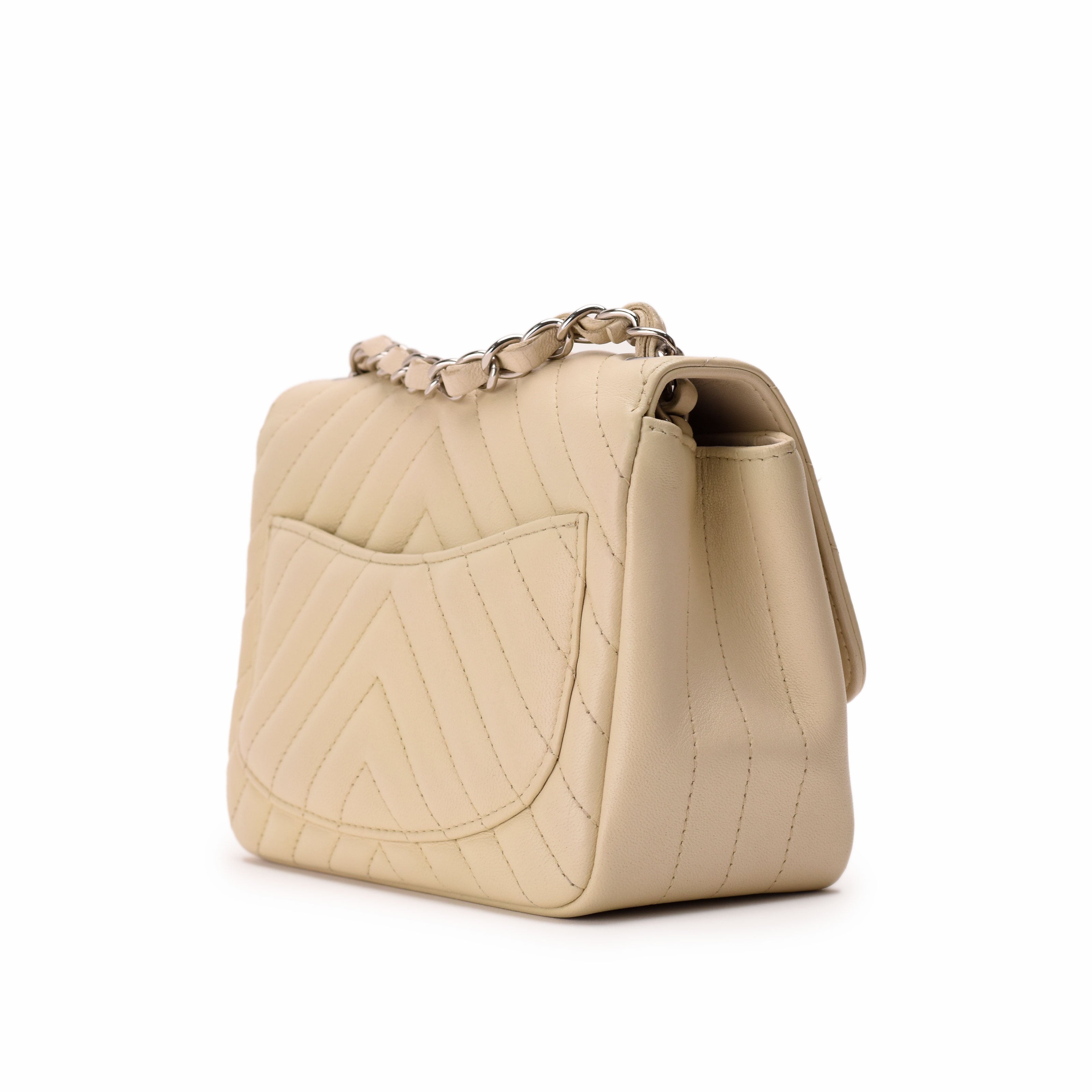Chanel Mini Square Chevron Ivory Lambskin SHW