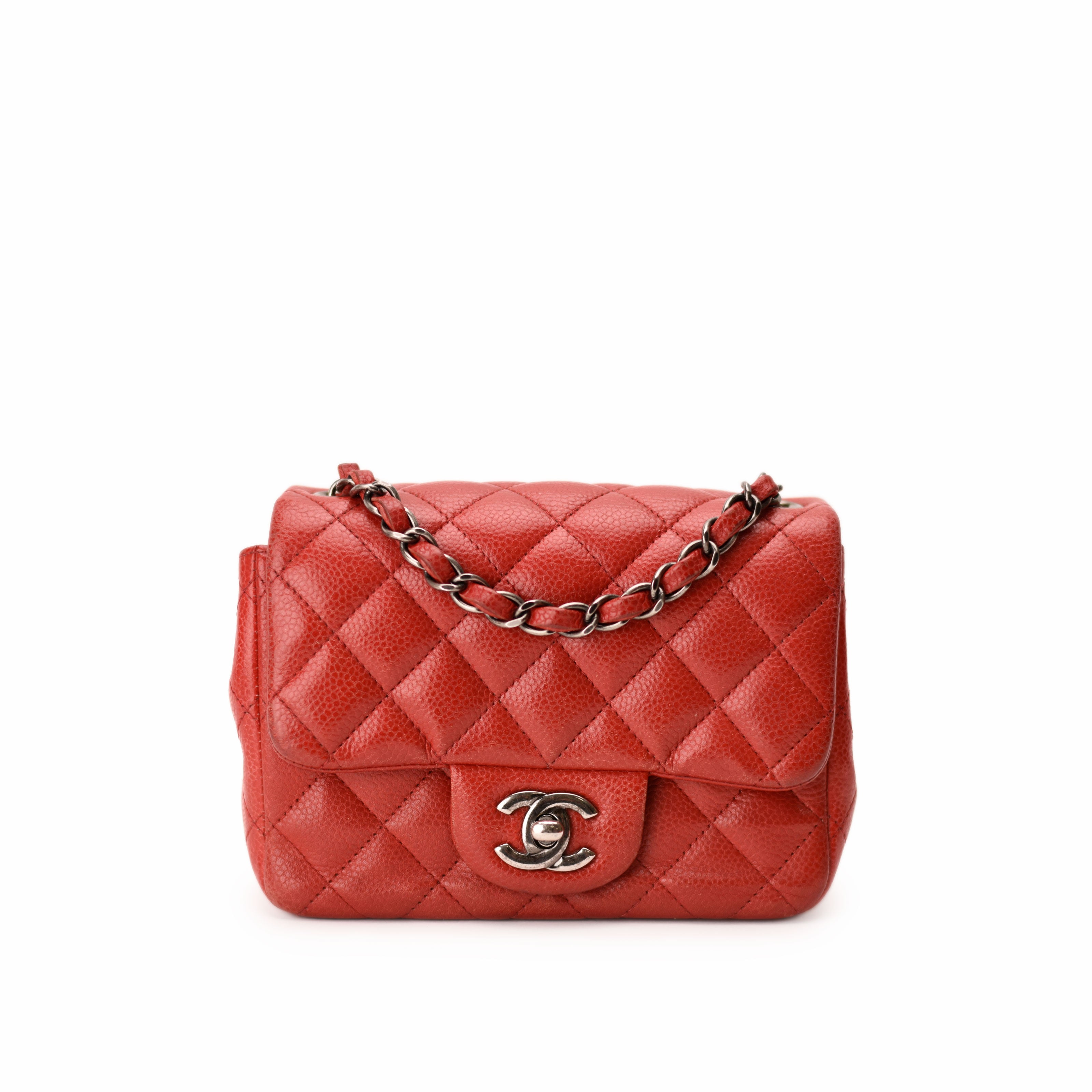Chanel Mini Square Red Caviar RHW