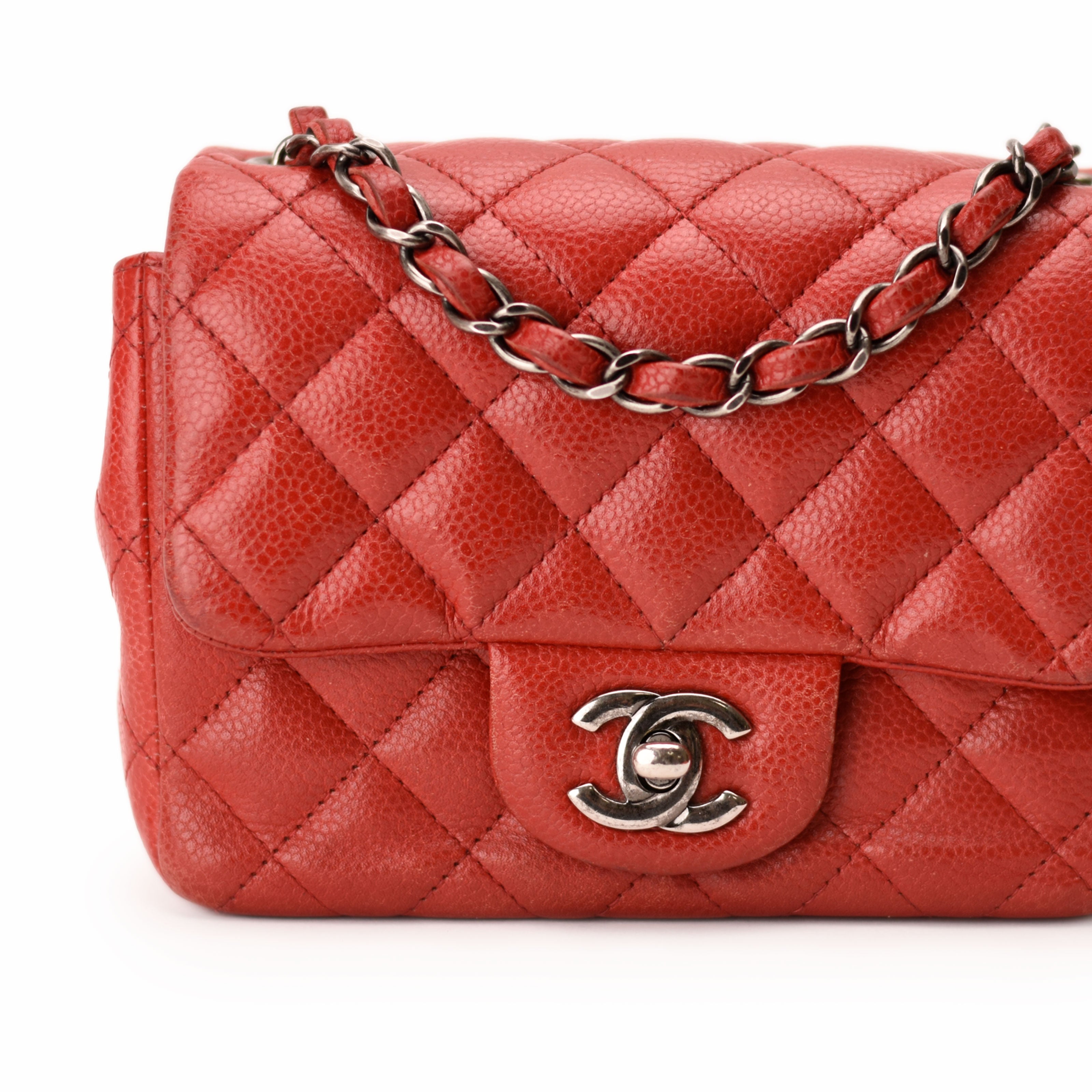 Chanel Mini Square Red Caviar RHW