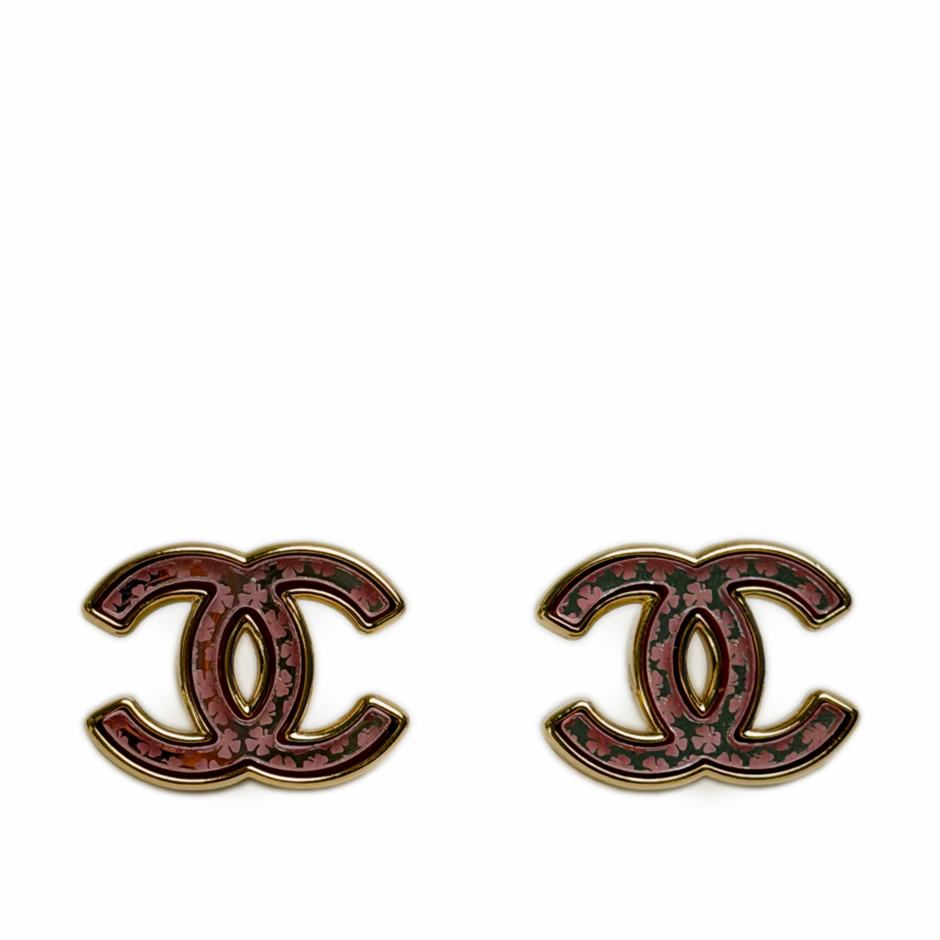 Chanel CC Metal Mirror Clover Earrings Gold Pink