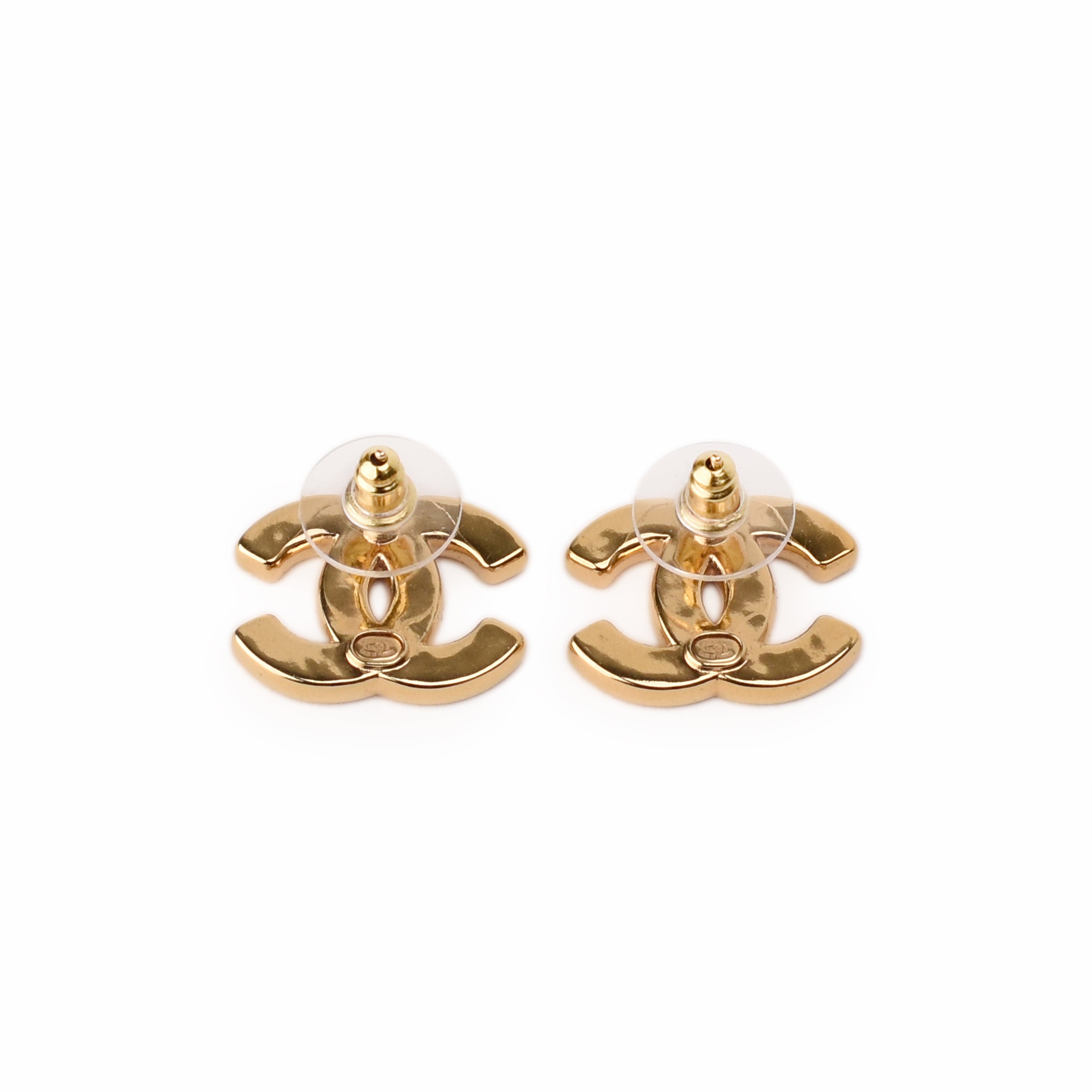 Chanel CC Metal Mirror Clover Earrings Gold Pink