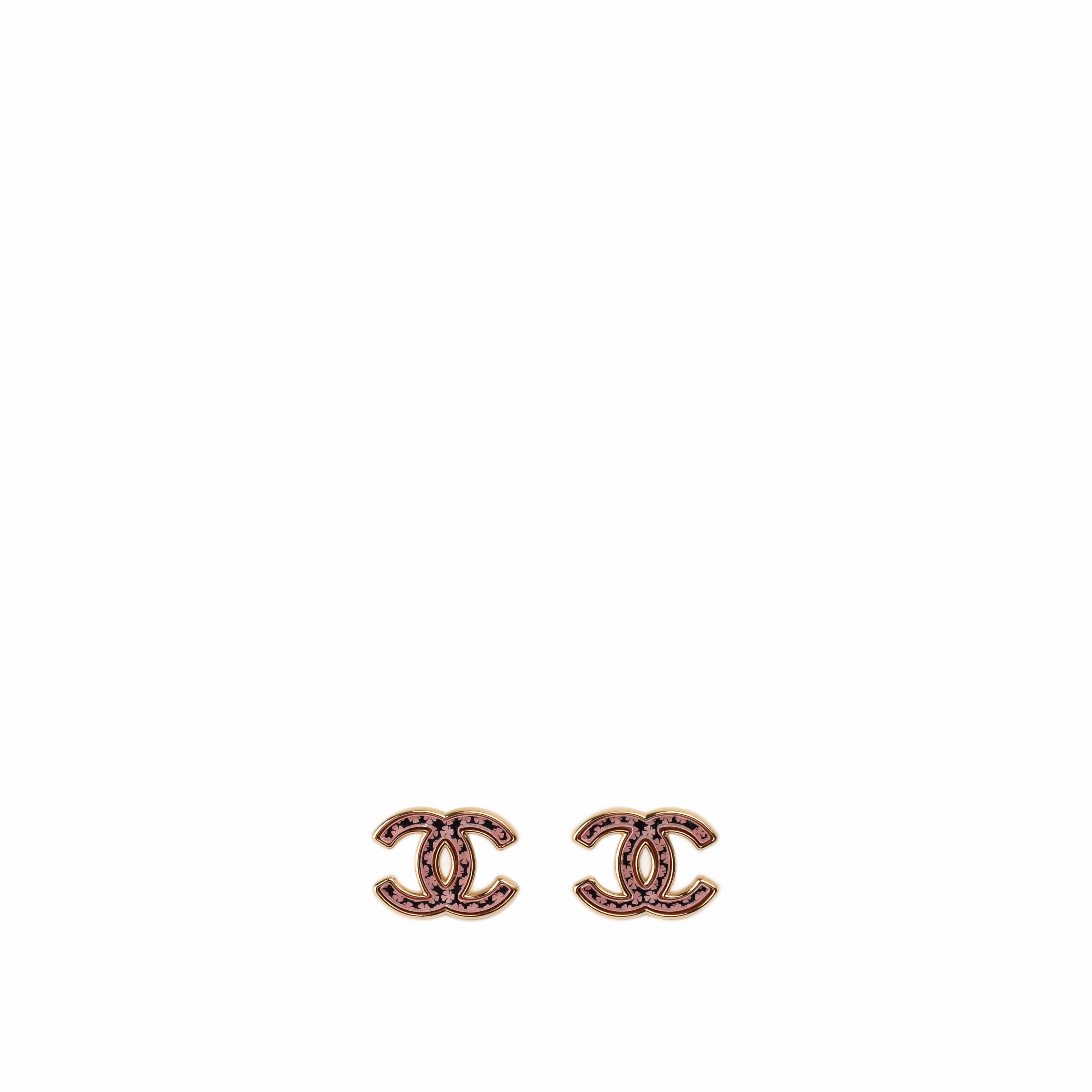 Chanel CC Metal Mirror Clover Earrings Gold Pink