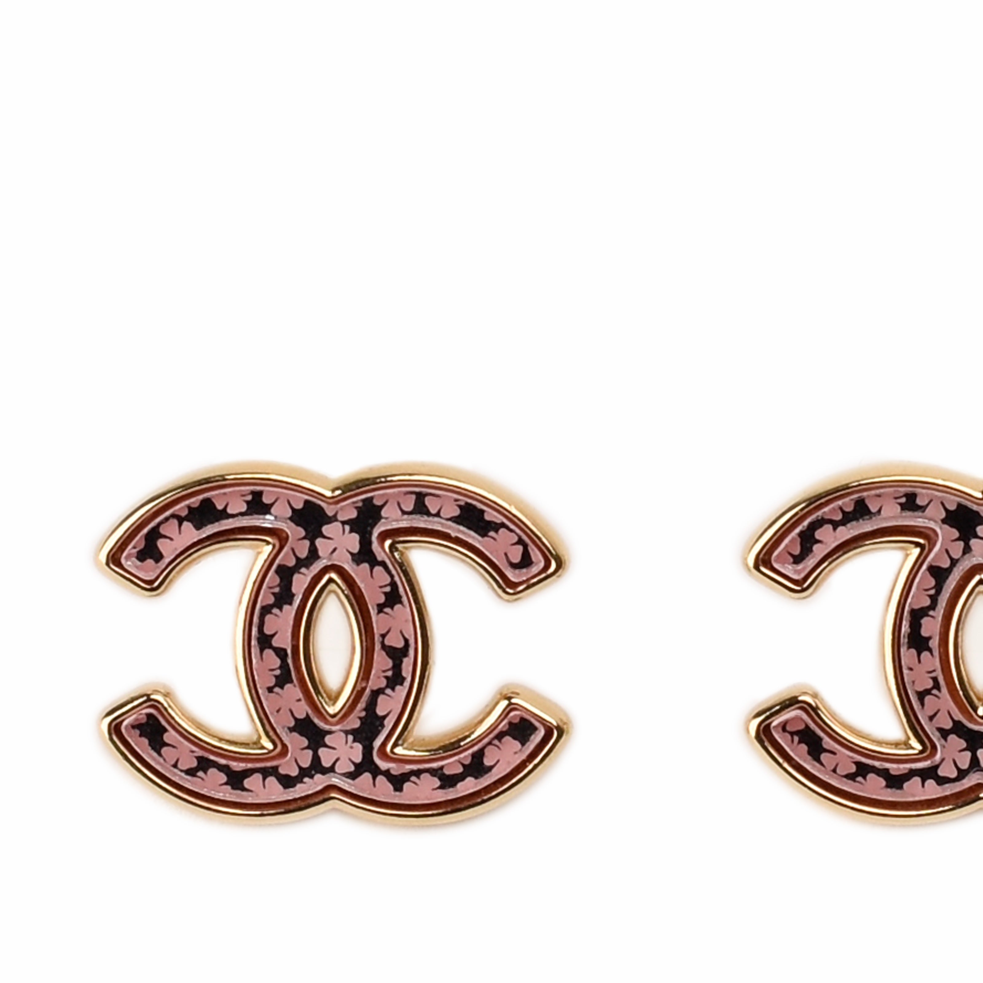 Chanel CC Metal Mirror Clover Earrings Gold Pink