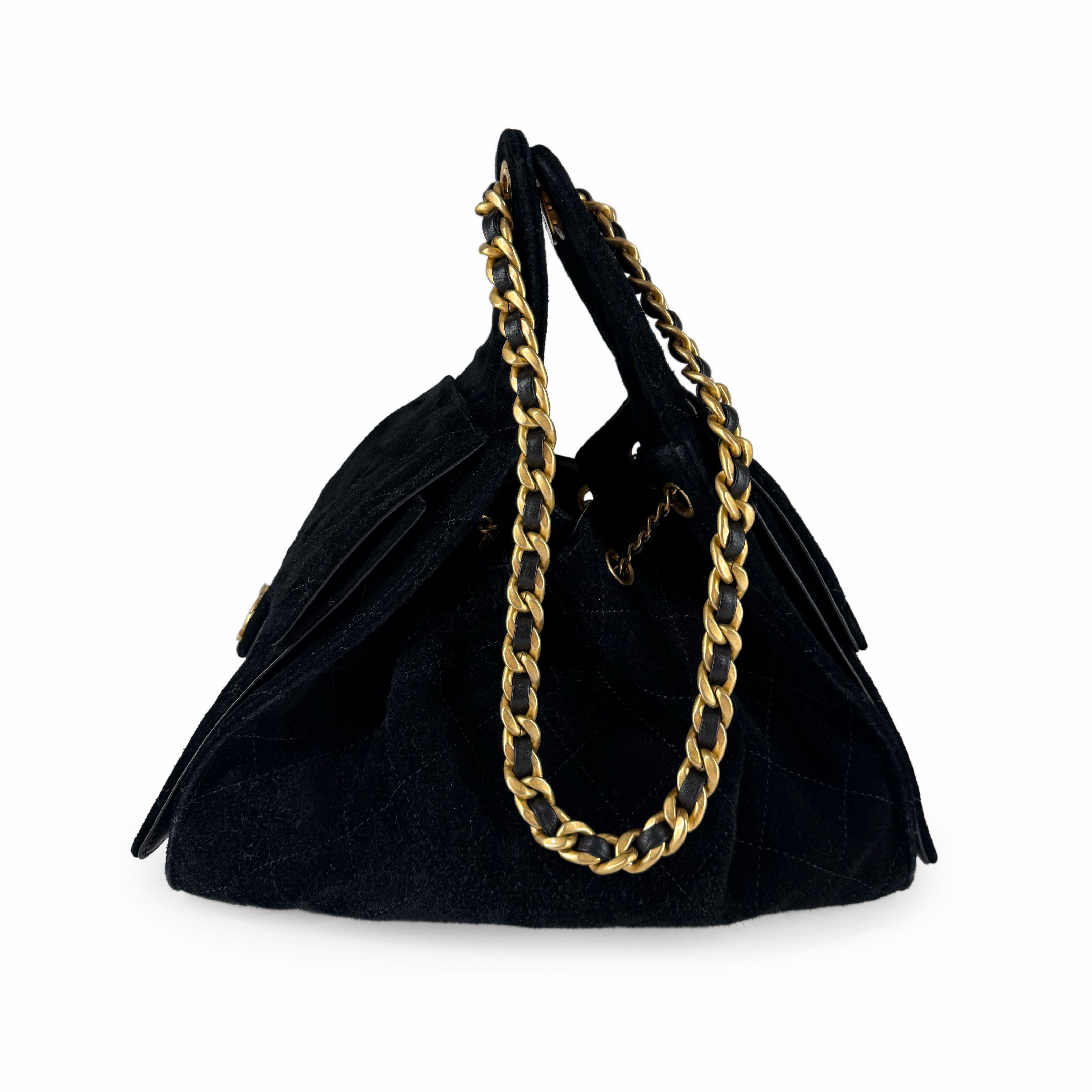 Chanel 25 Small Black Suede Calfskin Bag GHW