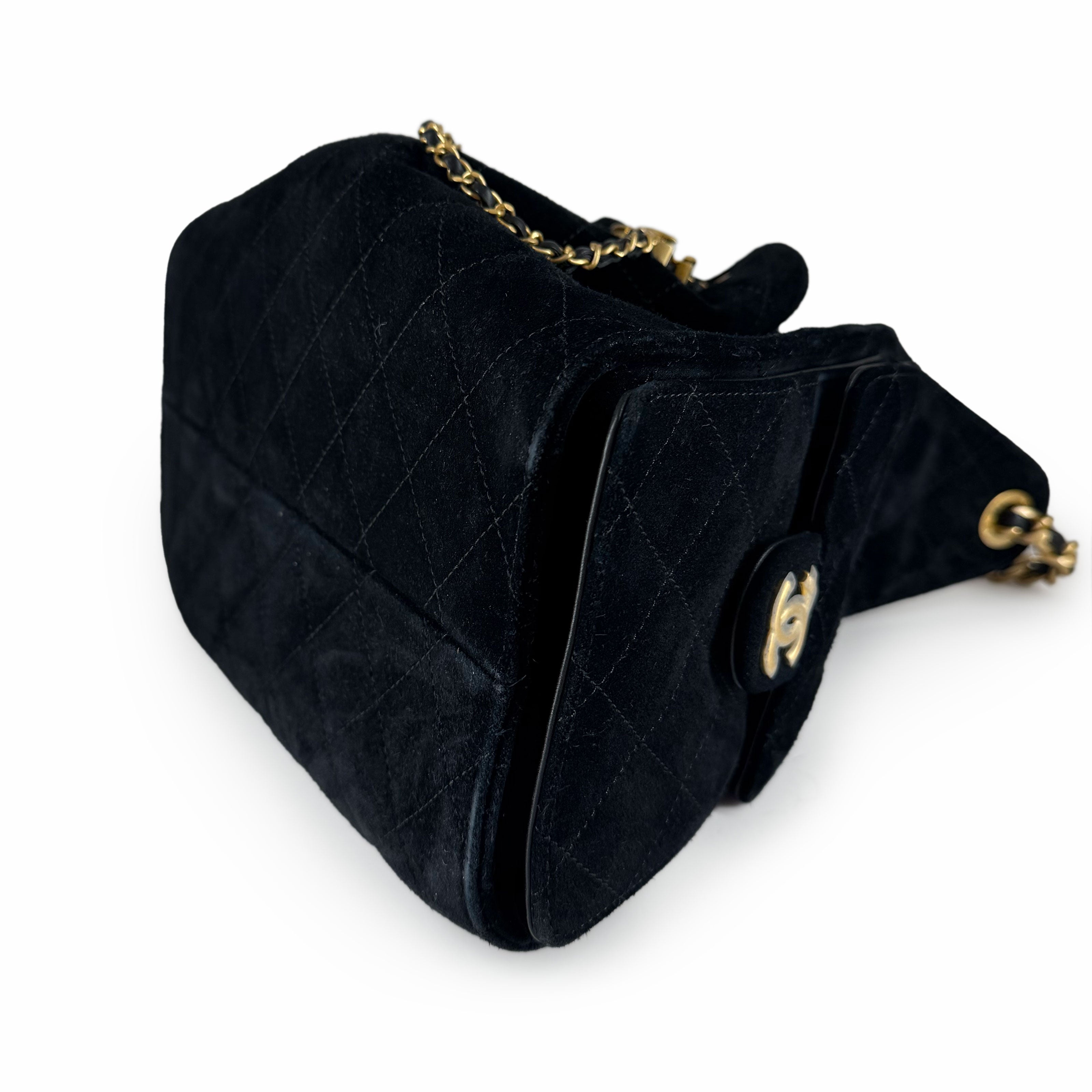Chanel 25 Small Black Suede Calfskin Bag GHW